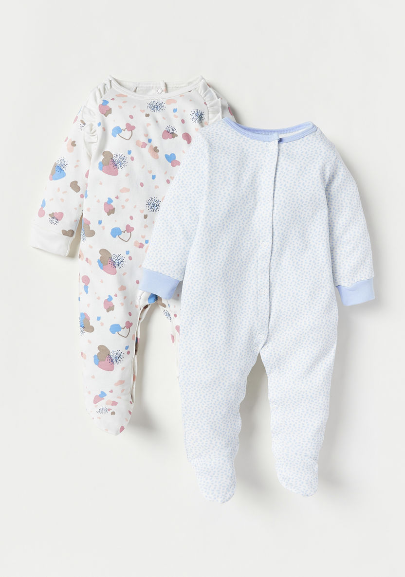 Juniors Printed Long Sleeves Sleepsuit with Button Closure - Set of 2-Pyjama Sets-image-0