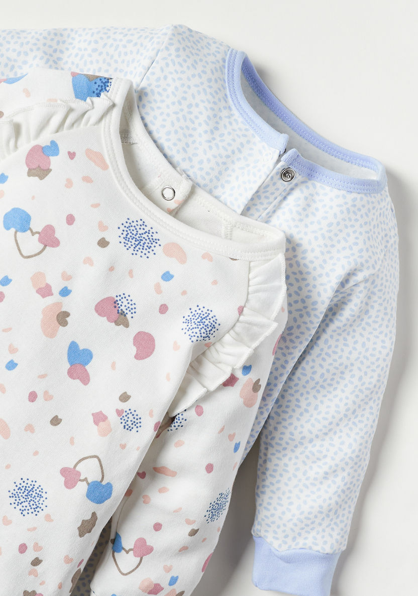 Juniors Printed Long Sleeves Sleepsuit with Button Closure - Set of 2-Pyjama Sets-image-1