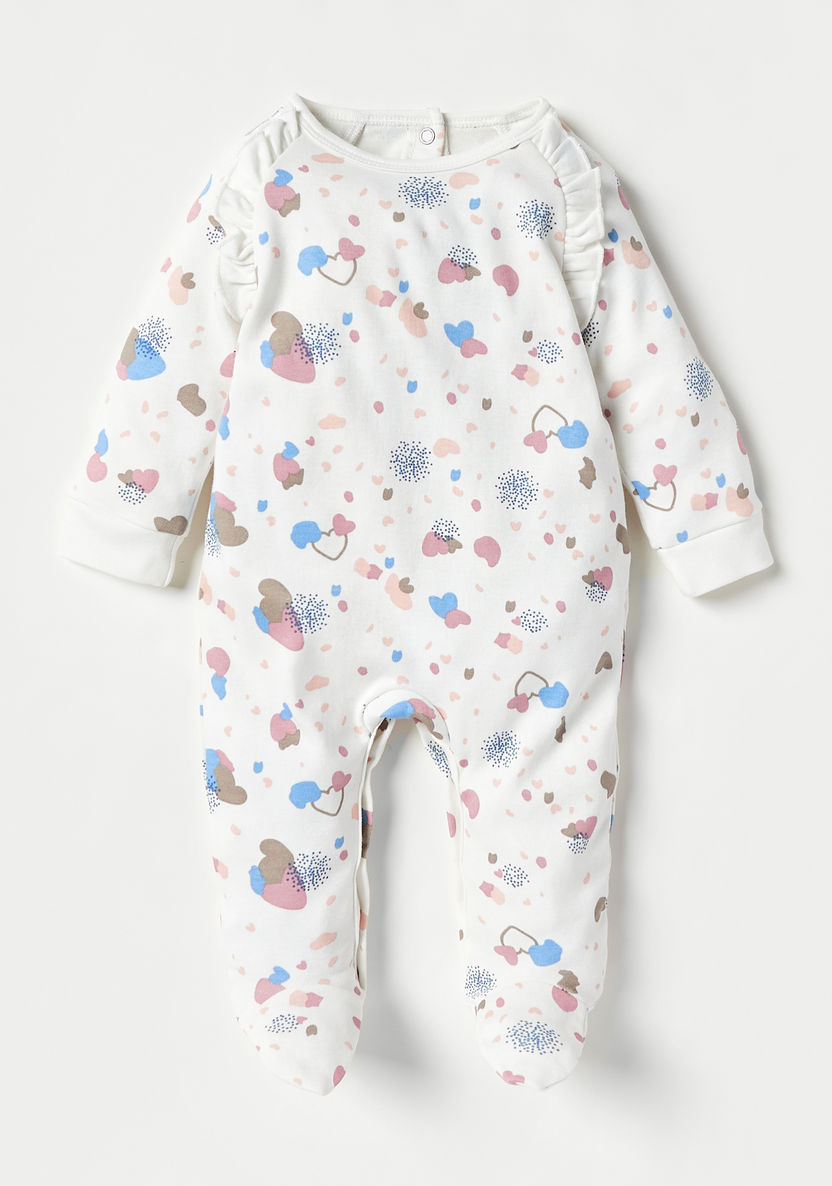 Juniors Printed Long Sleeves Sleepsuit with Button Closure - Set of 2-Pyjama Sets-image-3