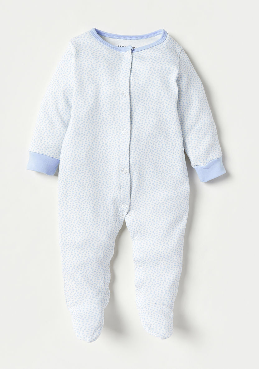 Juniors Printed Long Sleeves Sleepsuit with Button Closure - Set of 2-Pyjama Sets-image-4
