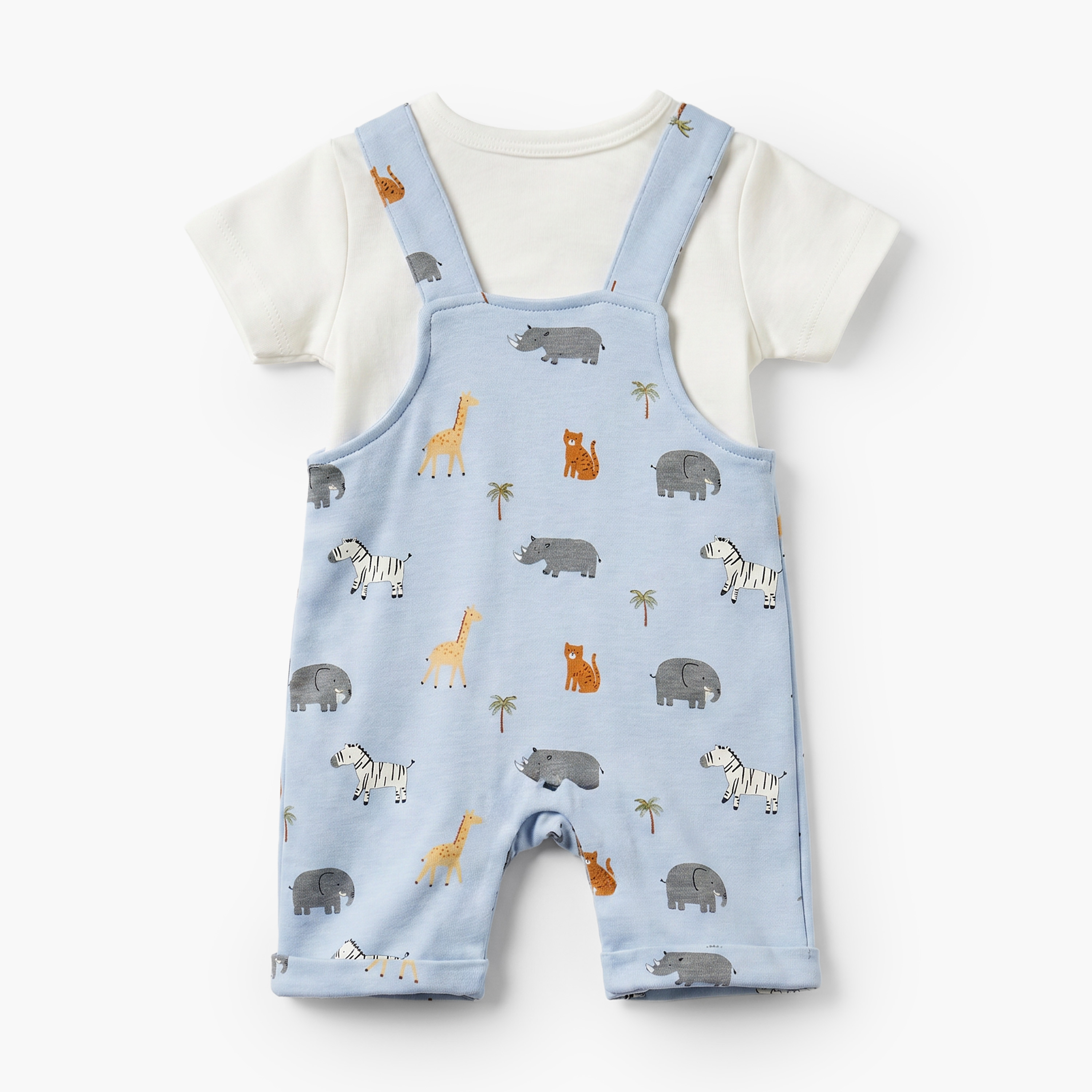 Juniors Crew Neck Short Sleeves T-shirt and Dungaree Set with Safari Print-baby-boys-clothing-setsandcoords-image-4
