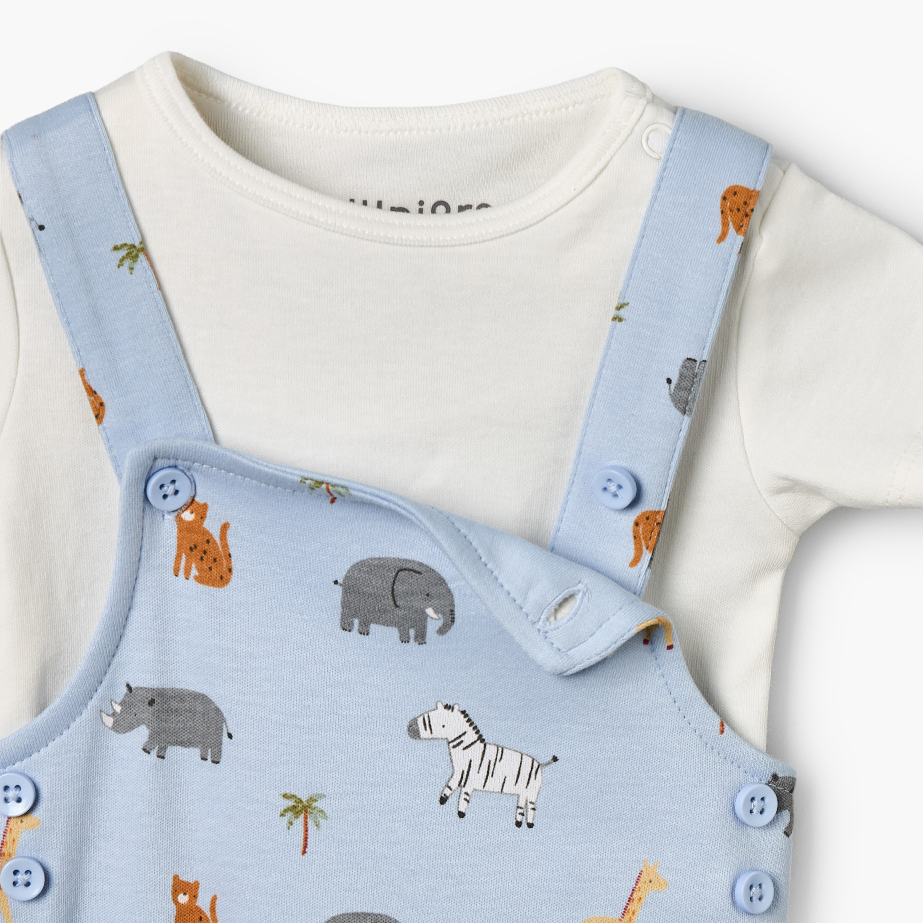 Juniors Crew Neck Short Sleeves T-shirt and Dungaree Set with Safari Print-baby-boys-clothing-setsandcoords-image-6