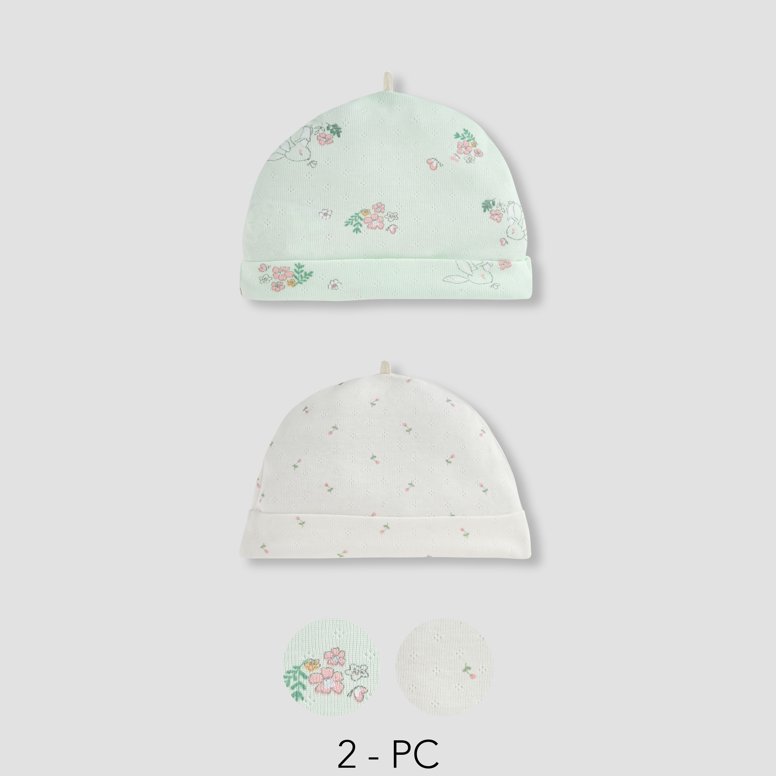 Juniors Floral Print Beanie Cap - Set of 2-baby-girls-accessories-caps-image-1