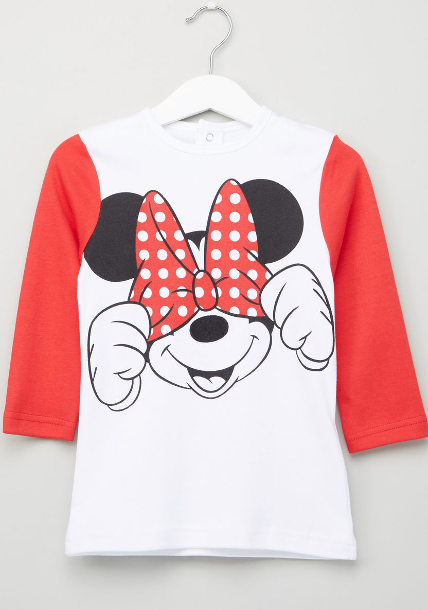 Minnie Mouse Printed Long Sleeves T-Shirt and Pyjama Set-Pyjama Sets-image-1