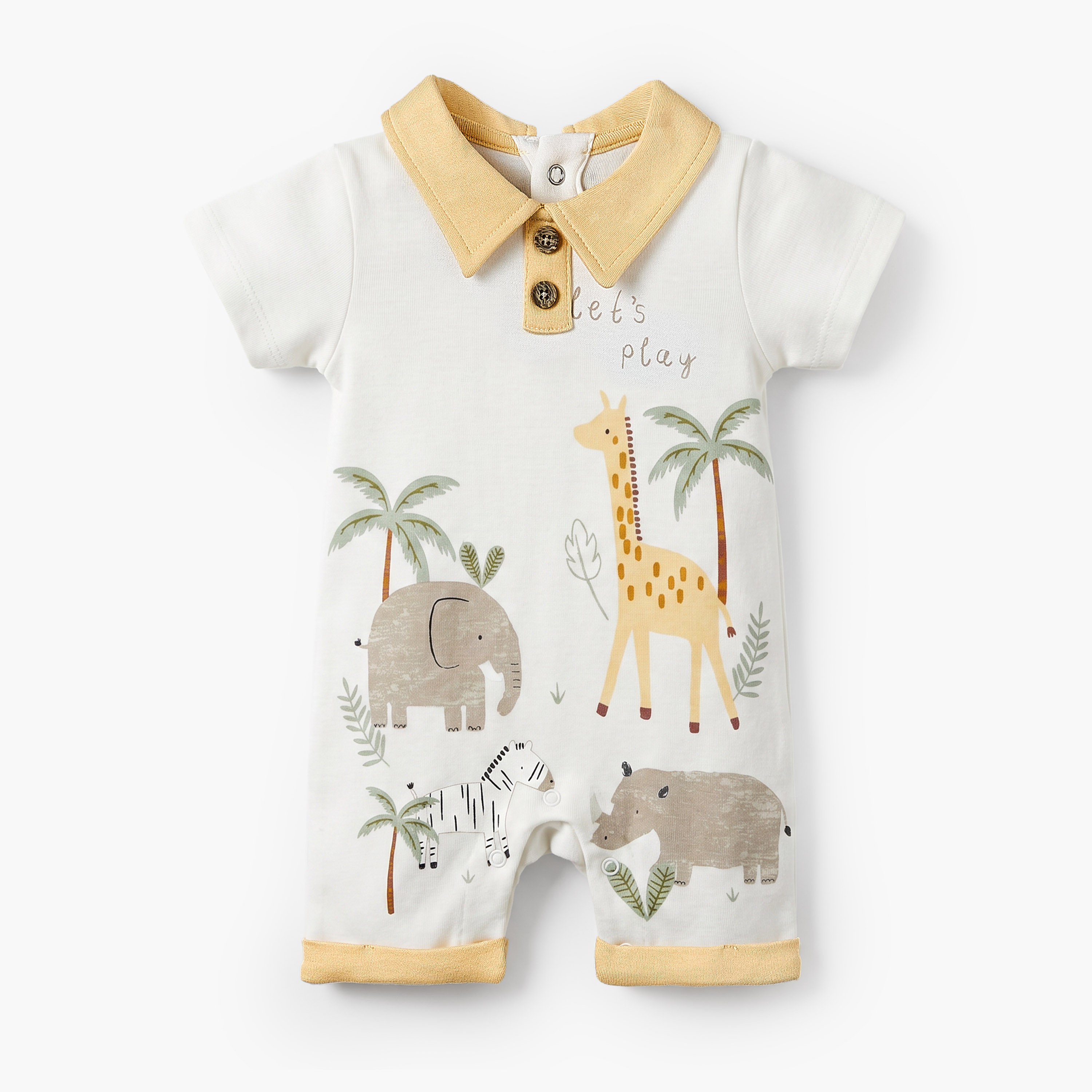 Juniors Polo Neck Short Sleeves Romper with Safari Print-baby-boys-clothing-rompers-image-1