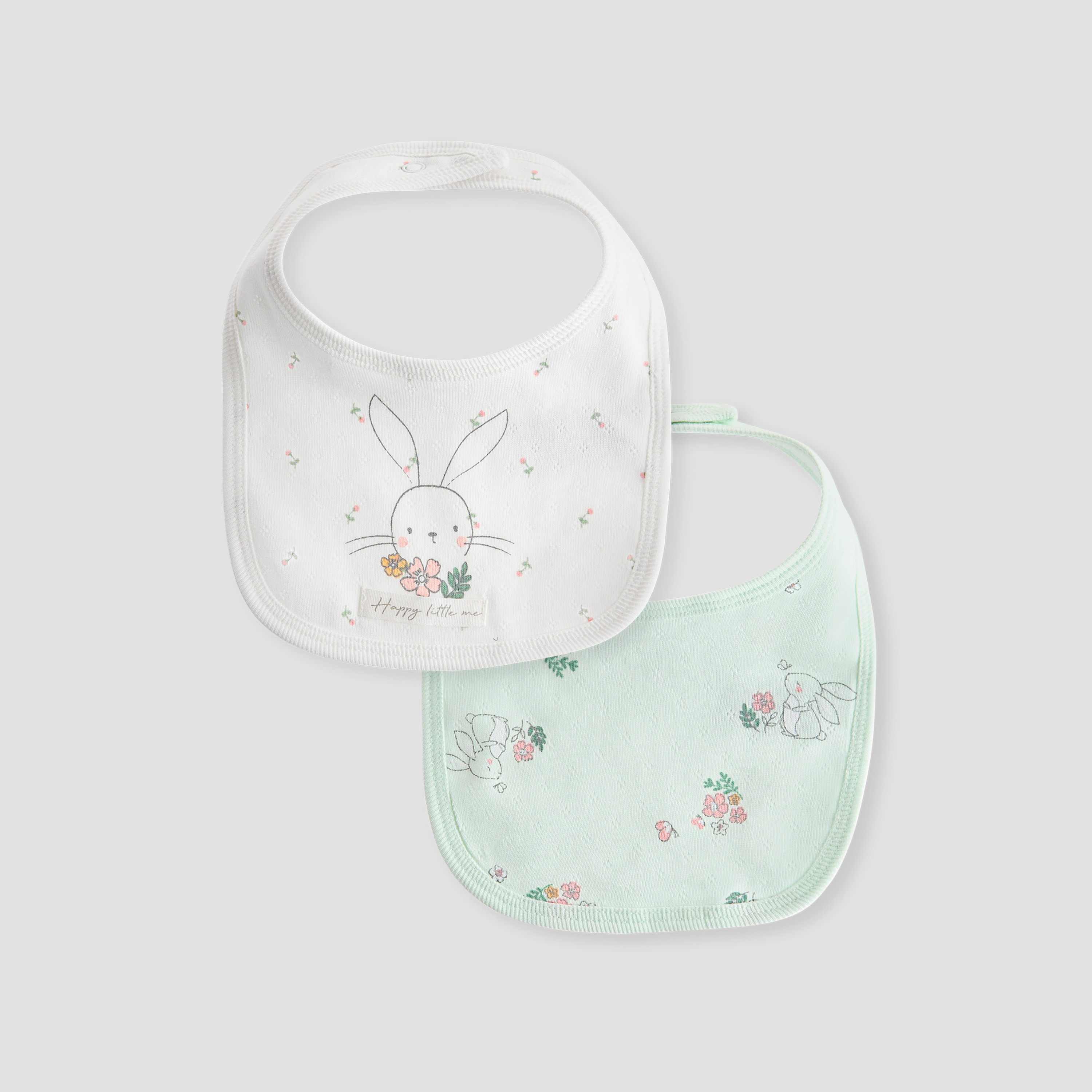 Juniors Bunny Print Bib with Button Closure - Set of 2-baby-feeding-bibs-image-1