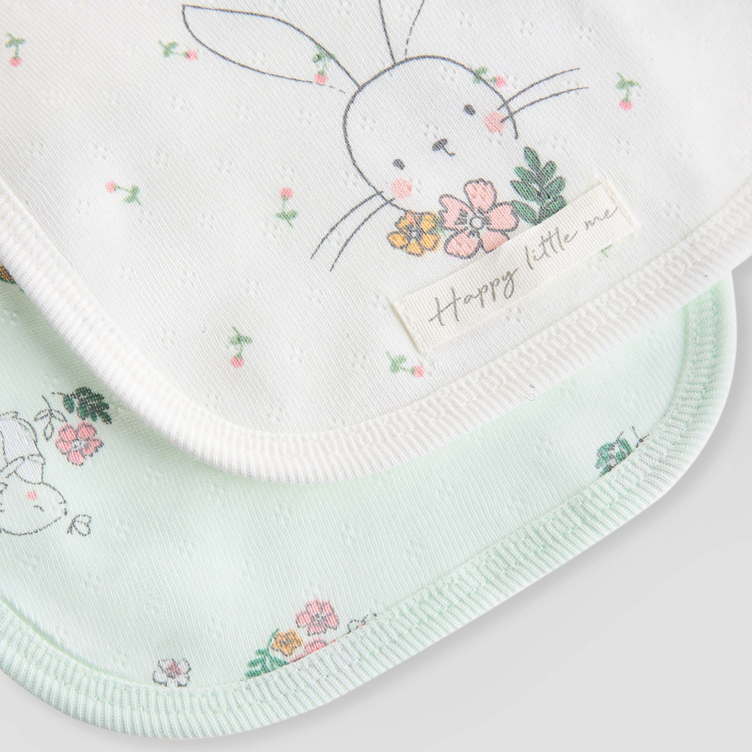 Juniors Bunny Print Bib with Button Closure - Set of 2-baby-feeding-bibs-image-5