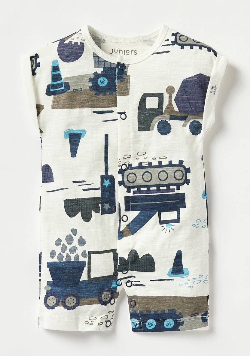 Juniors Vehicle Print Romper with Snap Button Closure-Rompers%2C Dungarees and Jumpsuits-image-0