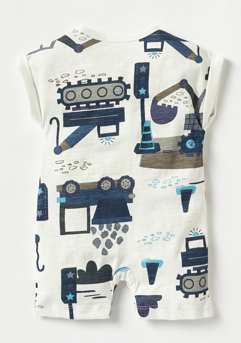 Juniors Vehicle Print Romper with Snap Button Closure-Rompers%2C Dungarees and Jumpsuits-image-1