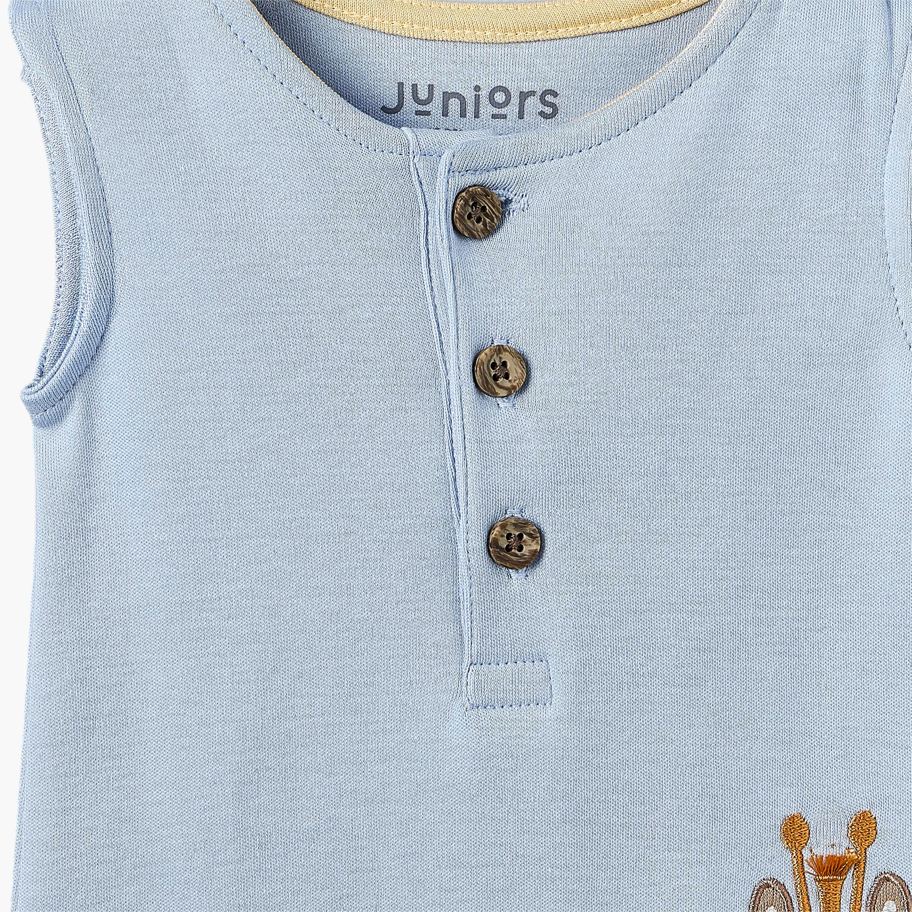 أفرول بدون أكمام وبياقة مستديرة وزينة زرافة من جونيورز-baby-boys-clothing-rompers-image-3