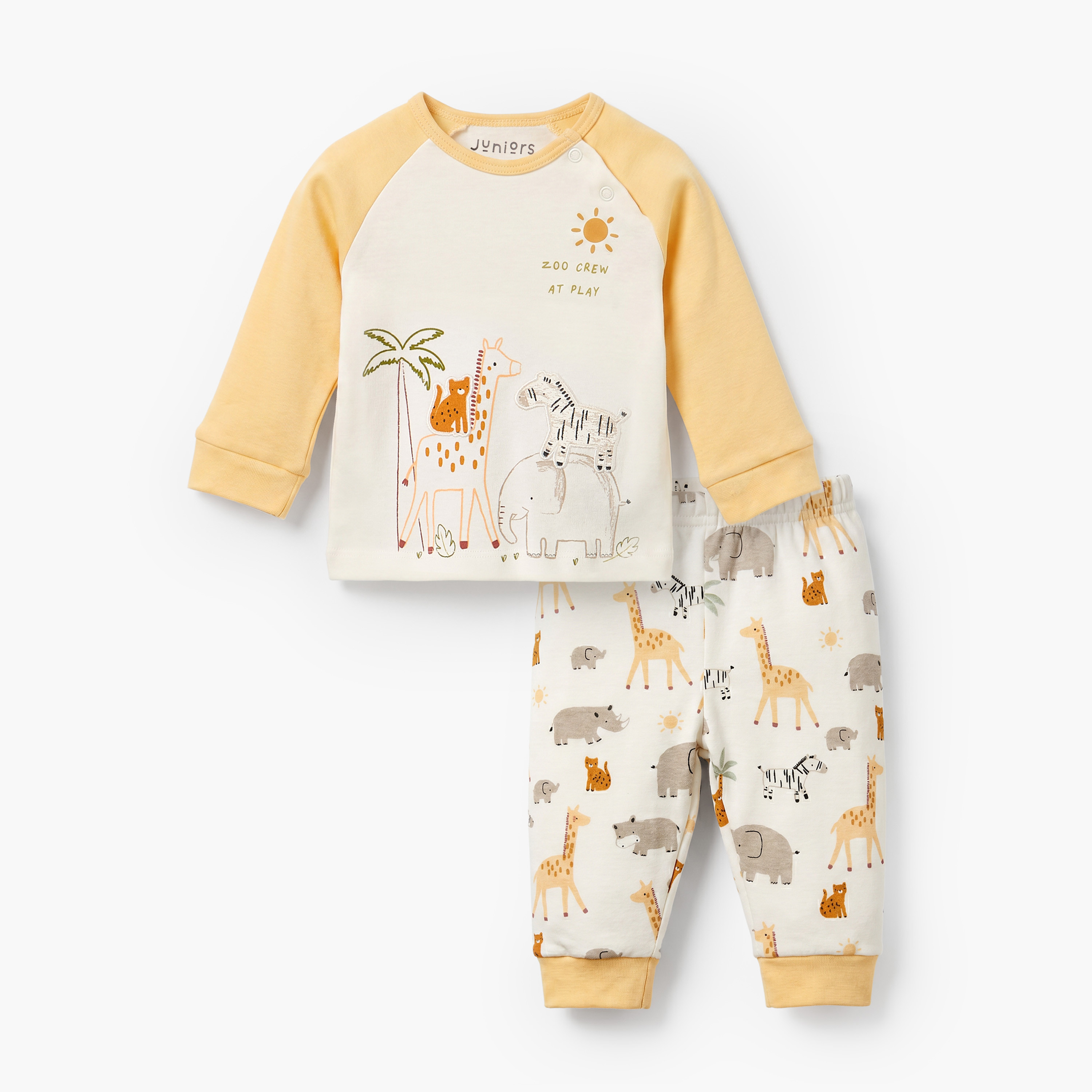 Juniors Cotton Crew Neck Long Sleeves Pyjama Set with Safari Print-baby-boys-clothing-nightwear-pyjamasets-image-1