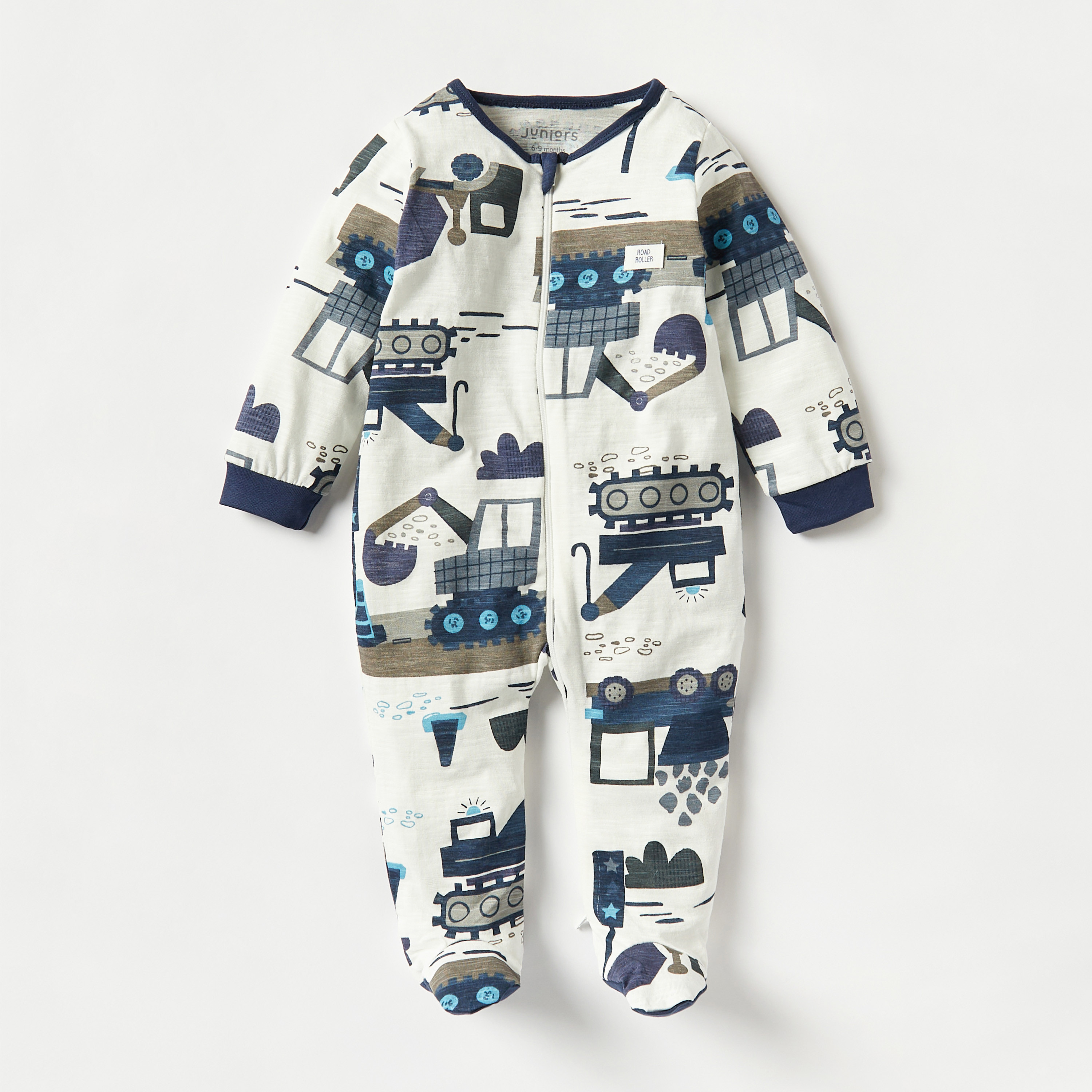 Juniors All-Over Vehicle Print Sleepsuit with Long Sleeves and Zip Closure-baby-boys-clothing-nightwear-sleepsuits-image-1