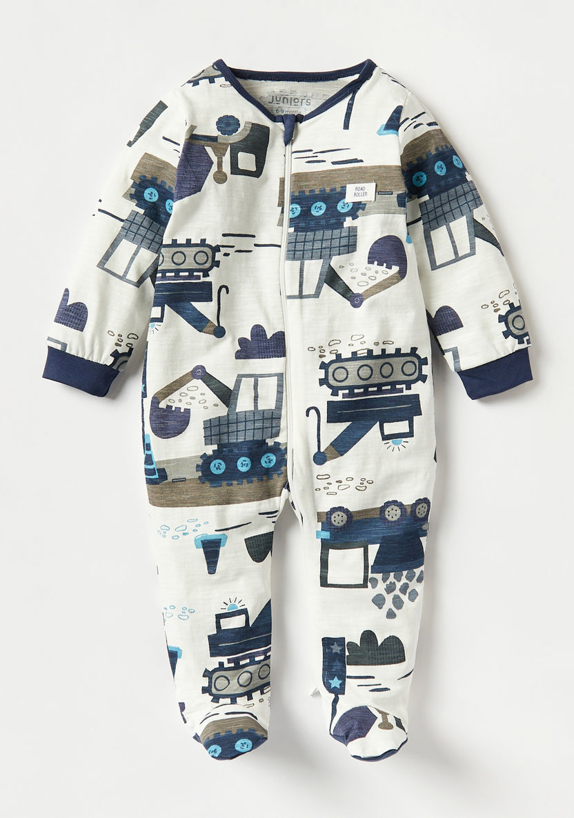 Juniors All-Over Vehicle Print Sleepsuit with Long Sleeves and Zip Closure-Sleepsuits-image-0