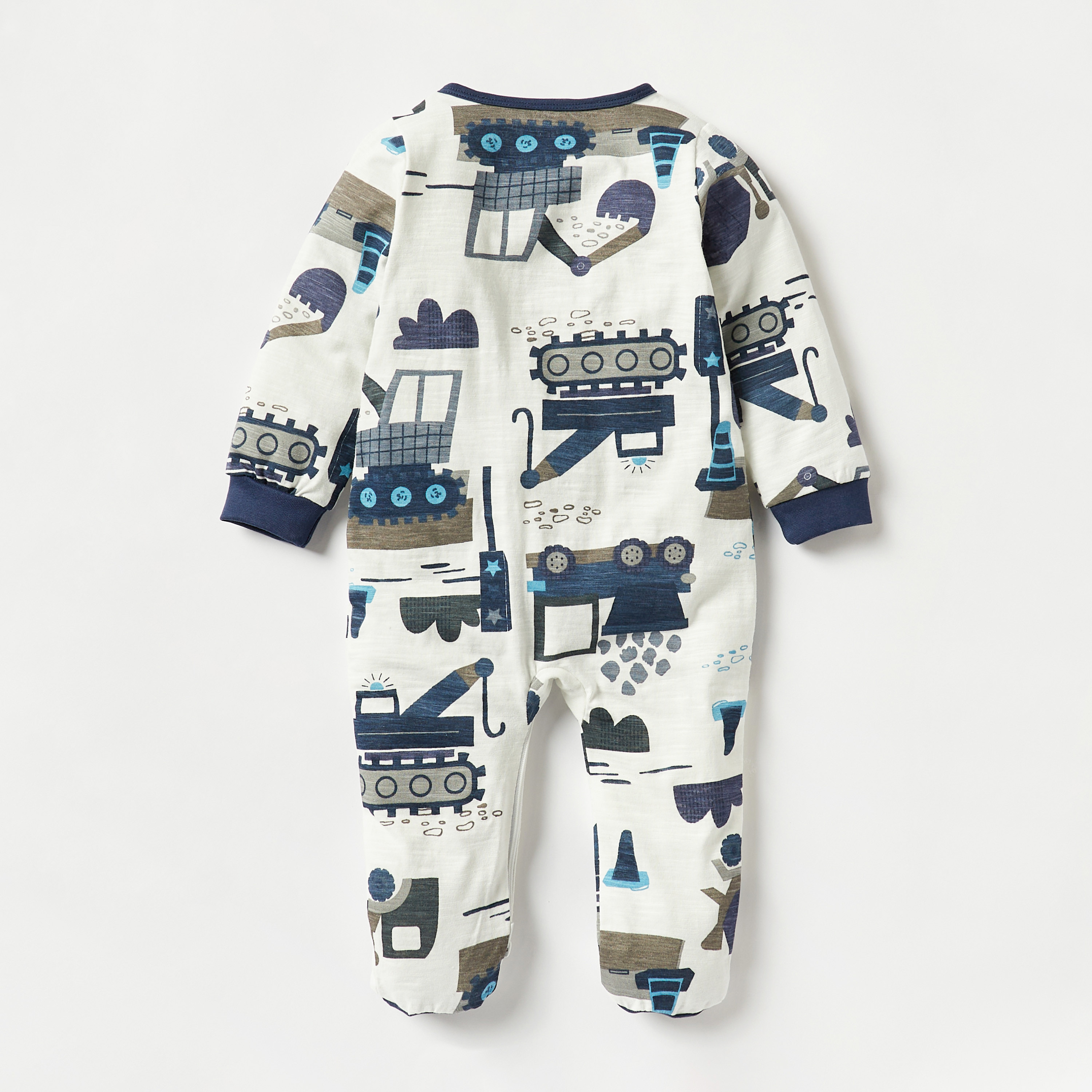 Juniors All-Over Vehicle Print Sleepsuit with Long Sleeves and Zip Closure-baby-boys-clothing-nightwear-sleepsuits-image-2