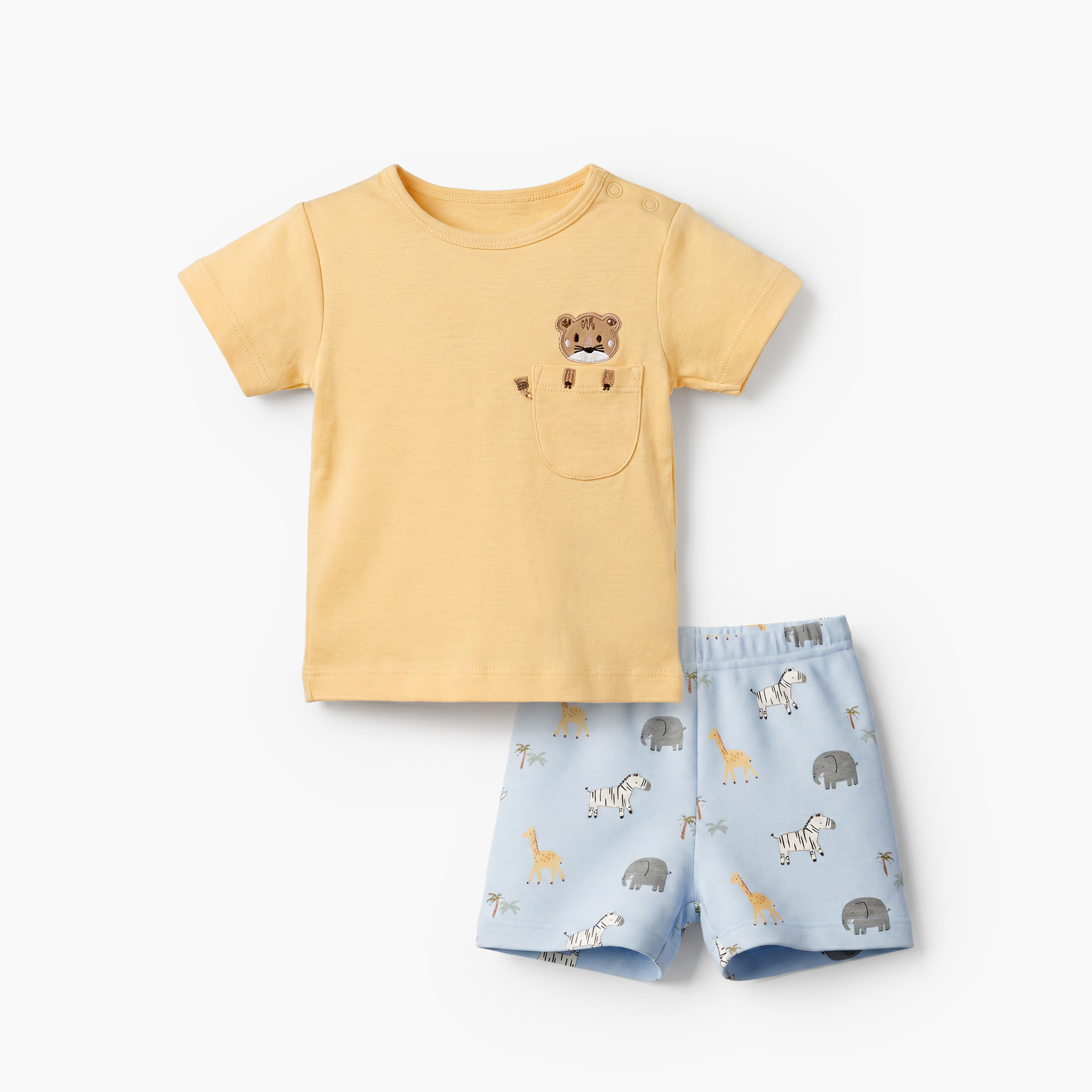 Juniors Crew Neck Short Sleeves T-shirt and Shorts Set with Safari Print-baby-boys-clothing-setsandcoords-image-1