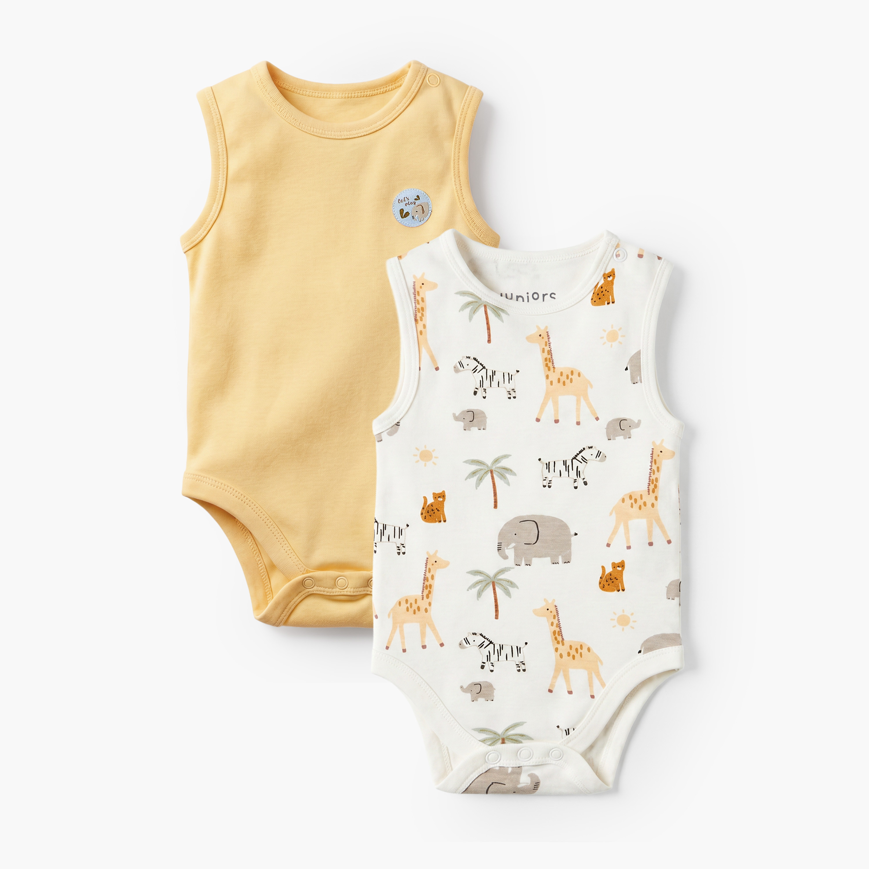 Pack of 2 Juniors Crew Neck Sleeveless Bodysuit with Safari Print-baby-boys-clothing-bodysuits-image-1