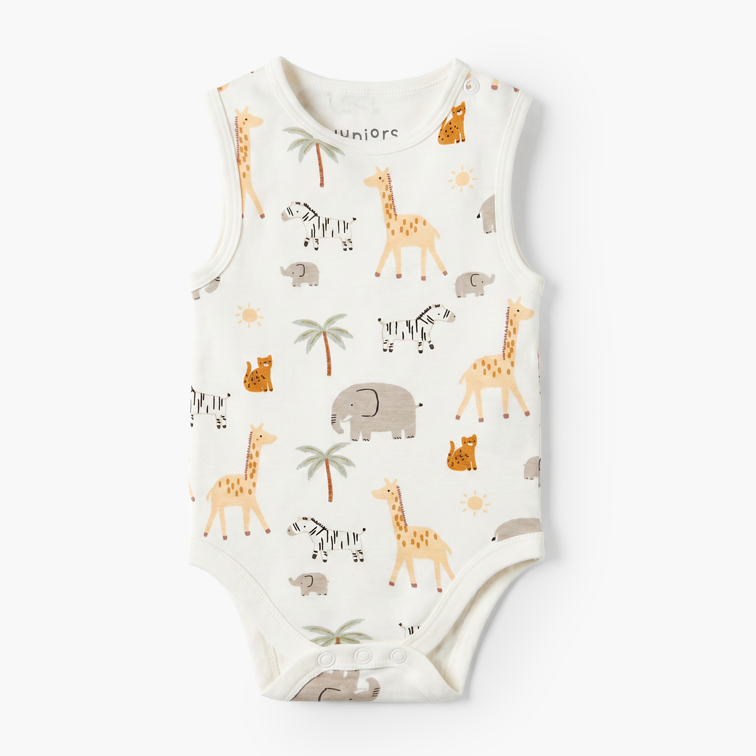 Pack of 2 Juniors Crew Neck Sleeveless Bodysuit with Safari Print-baby-boys-clothing-bodysuits-image-2