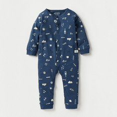 Juniors All-Over Graphic Print Sleepsuit with Long Sleeves and Snap Button Closure