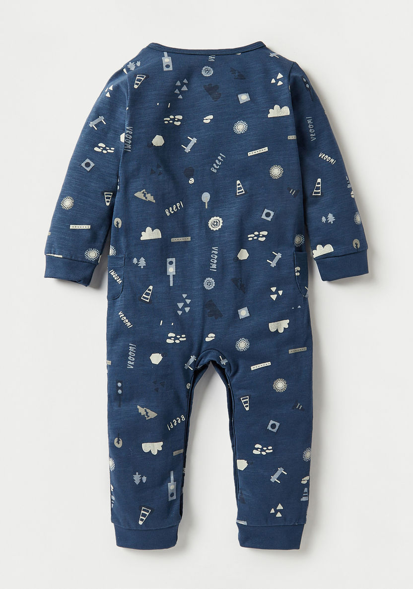 Juniors All-Over Graphic Print Sleepsuit with Long Sleeves and Snap Button Closure-Sleepsuits-image-1