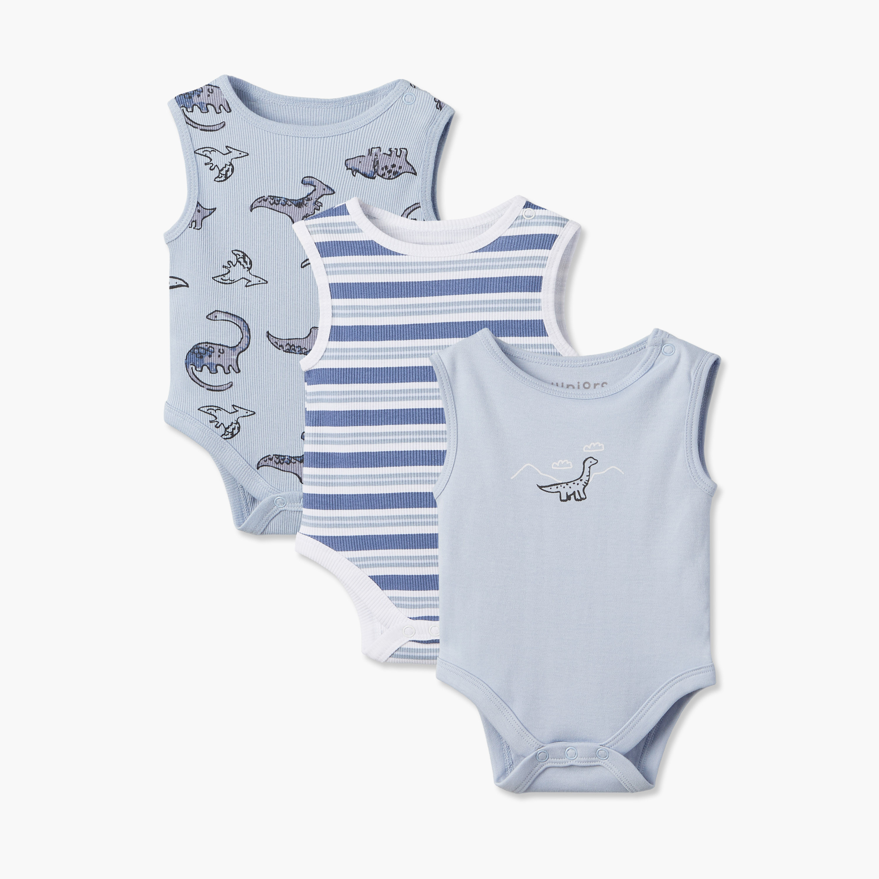 Pack of 3 Juniors Round Neck Sleeveless Bodysuit with Snap Button Closure-baby-boys-clothing-bodysuits-image-1