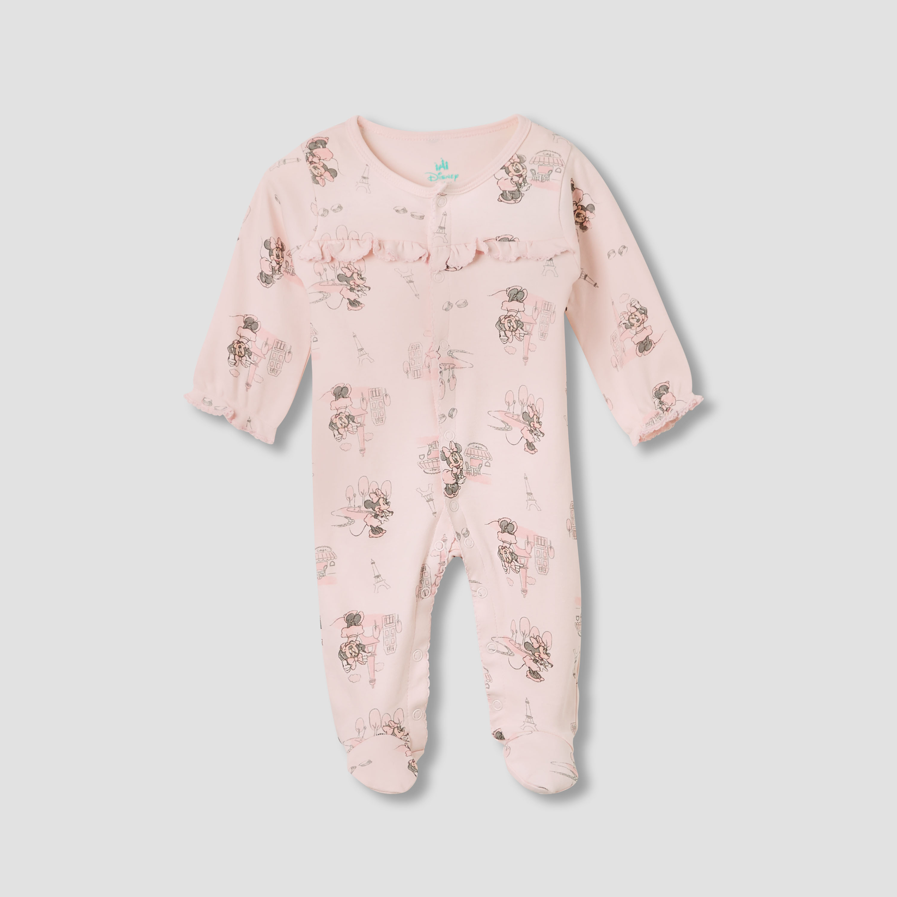 Disney Minnie Mouse Print Sleepsuit with Long Sleeves-baby-girls-clothing-nightwear-sleepsuits-image-1