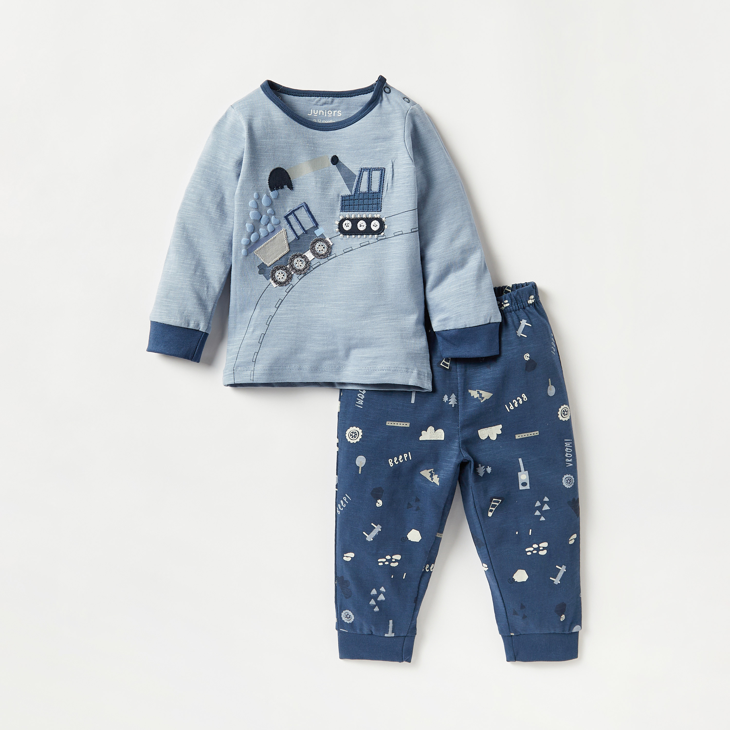 طقم بنطلون بيجاما بخصر مطاطي وتيشيرت بأكمام طويلة وتزيينات سيارة من ديزني-baby-boys-clothing-nightwear-pyjamasets-image-1