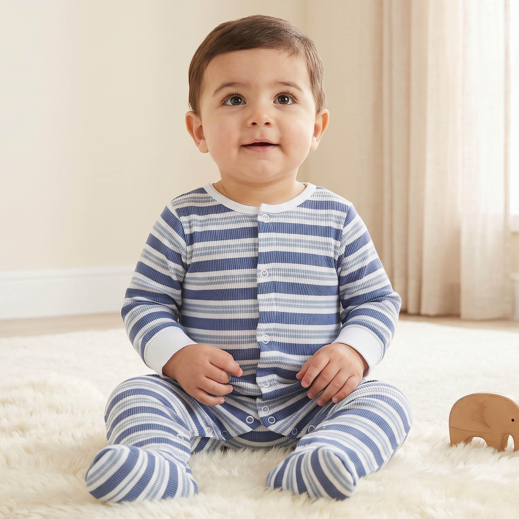 طقم من 2 - بدلة نوم بياقة ضيقة وأكمام طويلة وزر إغلاق من جونيورز-baby-boys-clothing-nightwear-sleepsuits-image-1