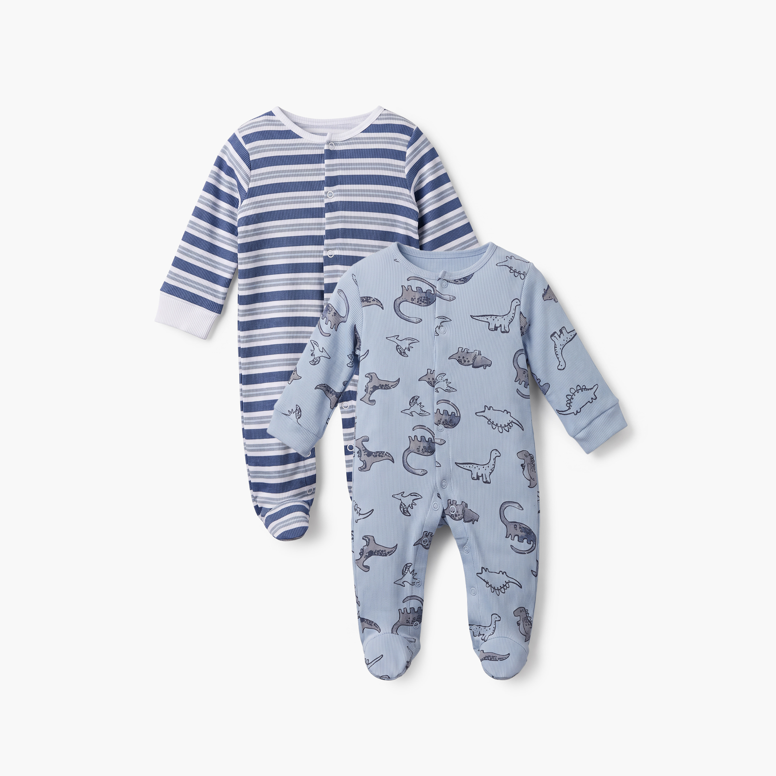 طقم من 2 - بدلة نوم بياقة ضيقة وأكمام طويلة وزر إغلاق من جونيورز-baby-boys-clothing-nightwear-sleepsuits-image-2