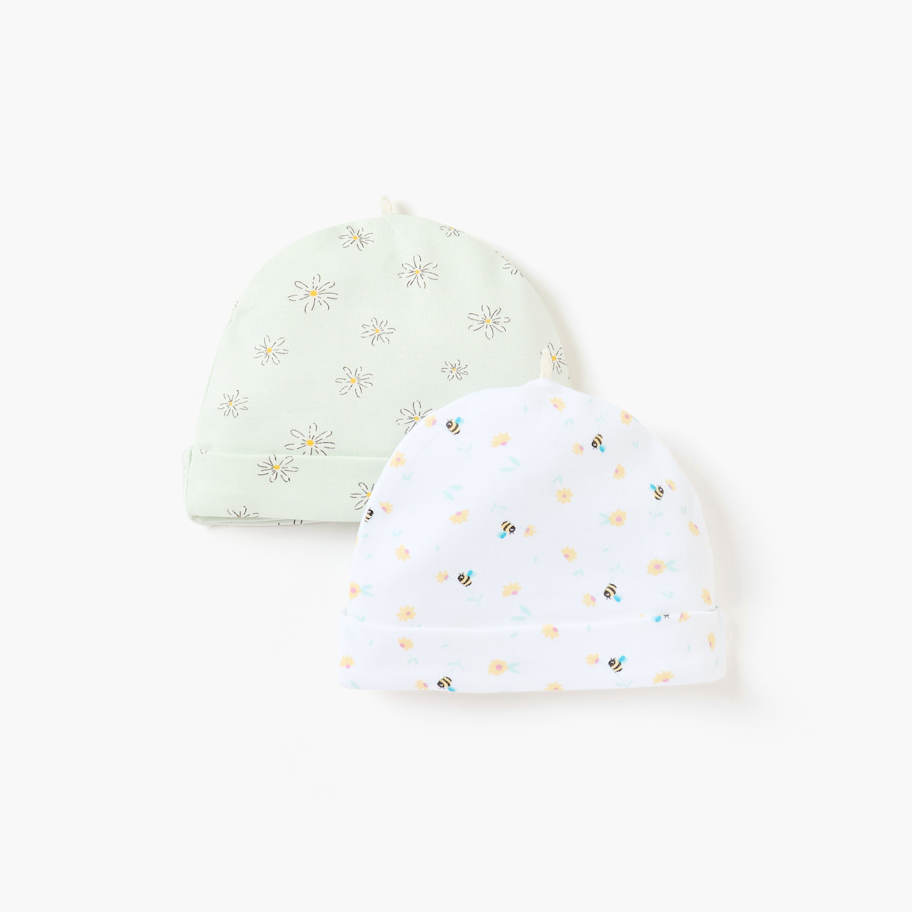 Juniors Printed Cap - Set of 2-baby-girls-accessories-caps-image-1