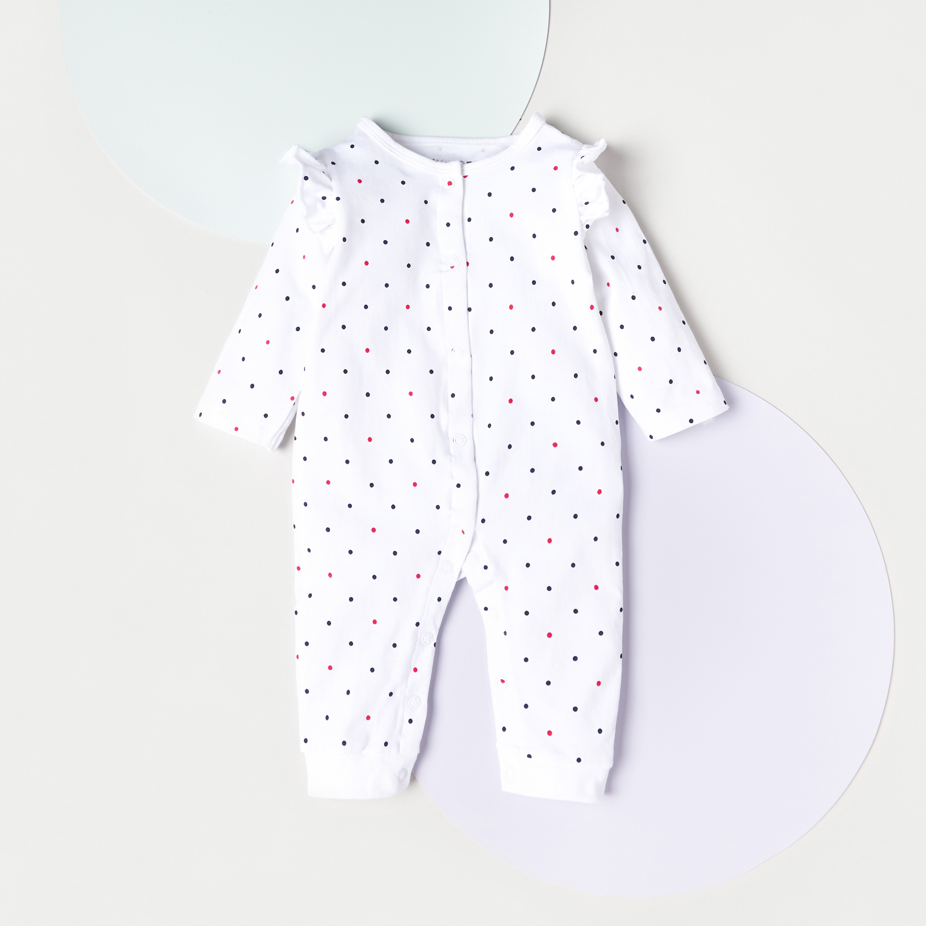 Juniors All-Over Polka Dot Print Sleepsuit with Long Sleeves and Ruffle Detail-baby-girls-clothing-nightwear-sleepsuits-image-1