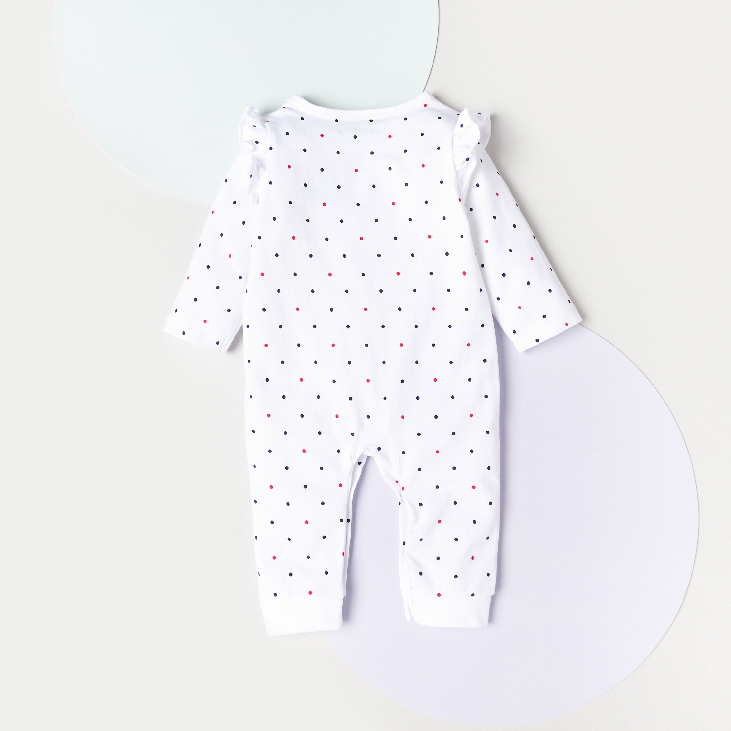 Juniors All-Over Polka Dot Print Sleepsuit with Long Sleeves and Ruffle Detail-baby-girls-clothing-nightwear-sleepsuits-image-2