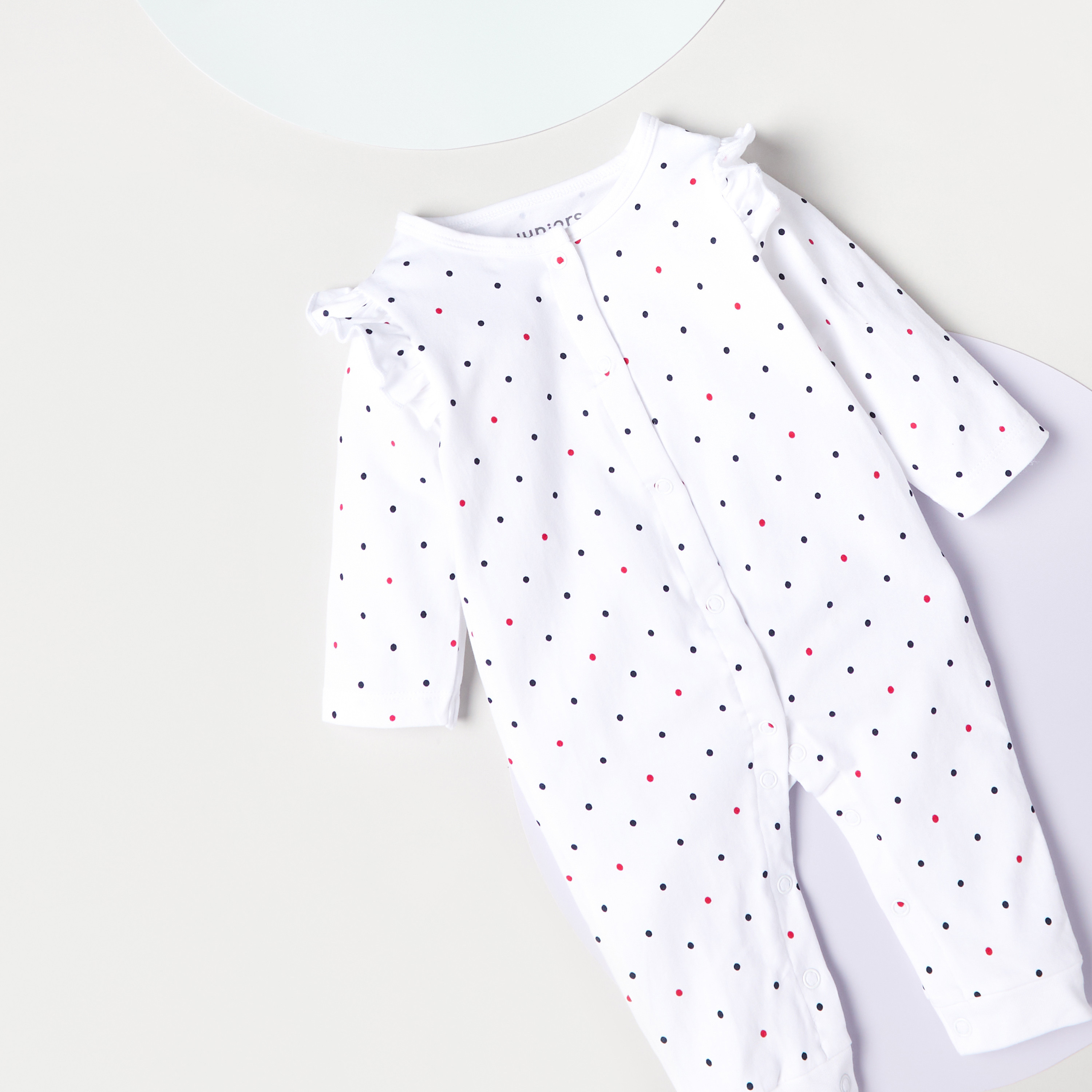 Juniors All-Over Polka Dot Print Sleepsuit with Long Sleeves and Ruffle Detail-baby-girls-clothing-nightwear-sleepsuits-image-3