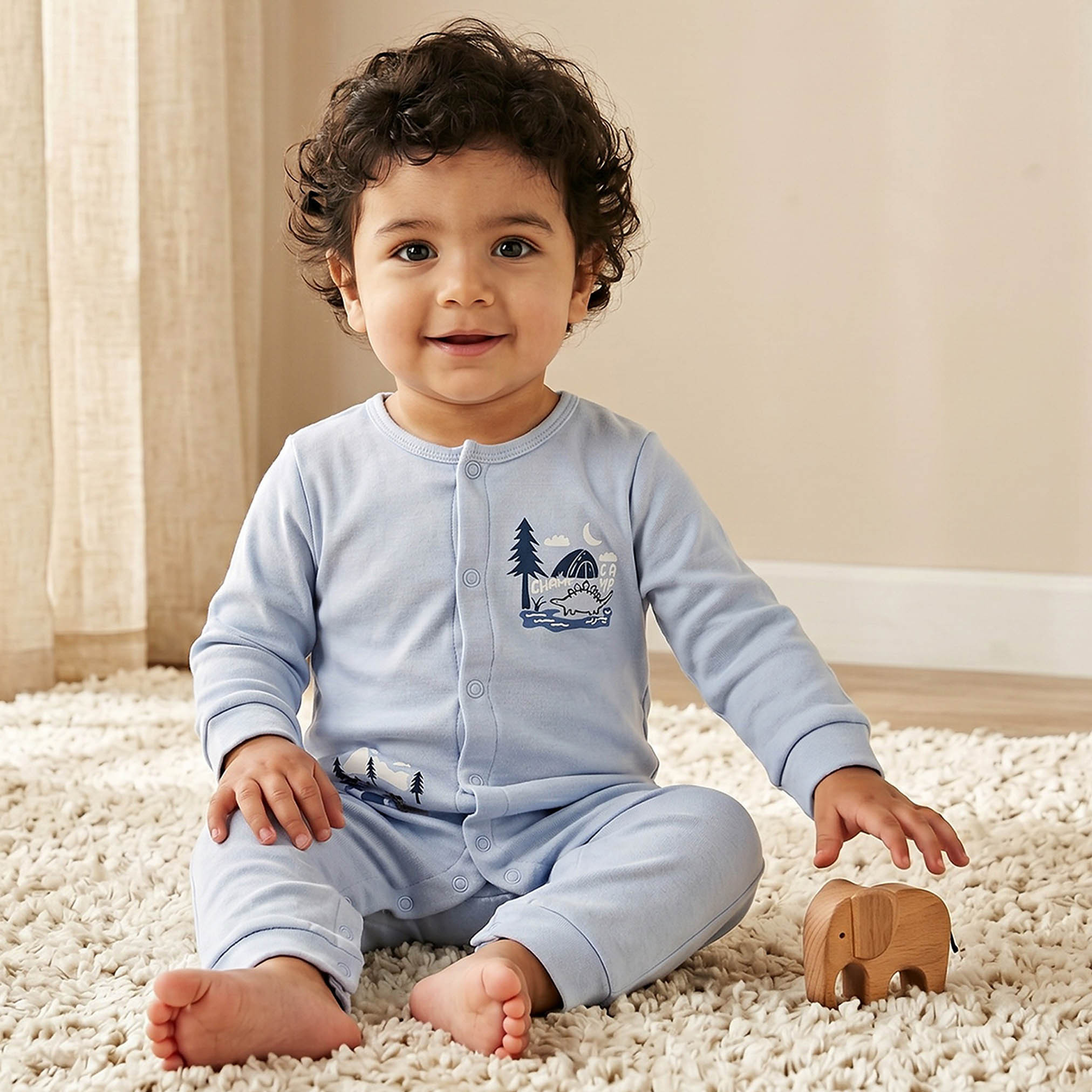 Set of 2 Juniors Round Neck Sleepsuit and Romper with Dinosaur Print-baby-boys-clothing-nightwear-sleepsuits-image-1