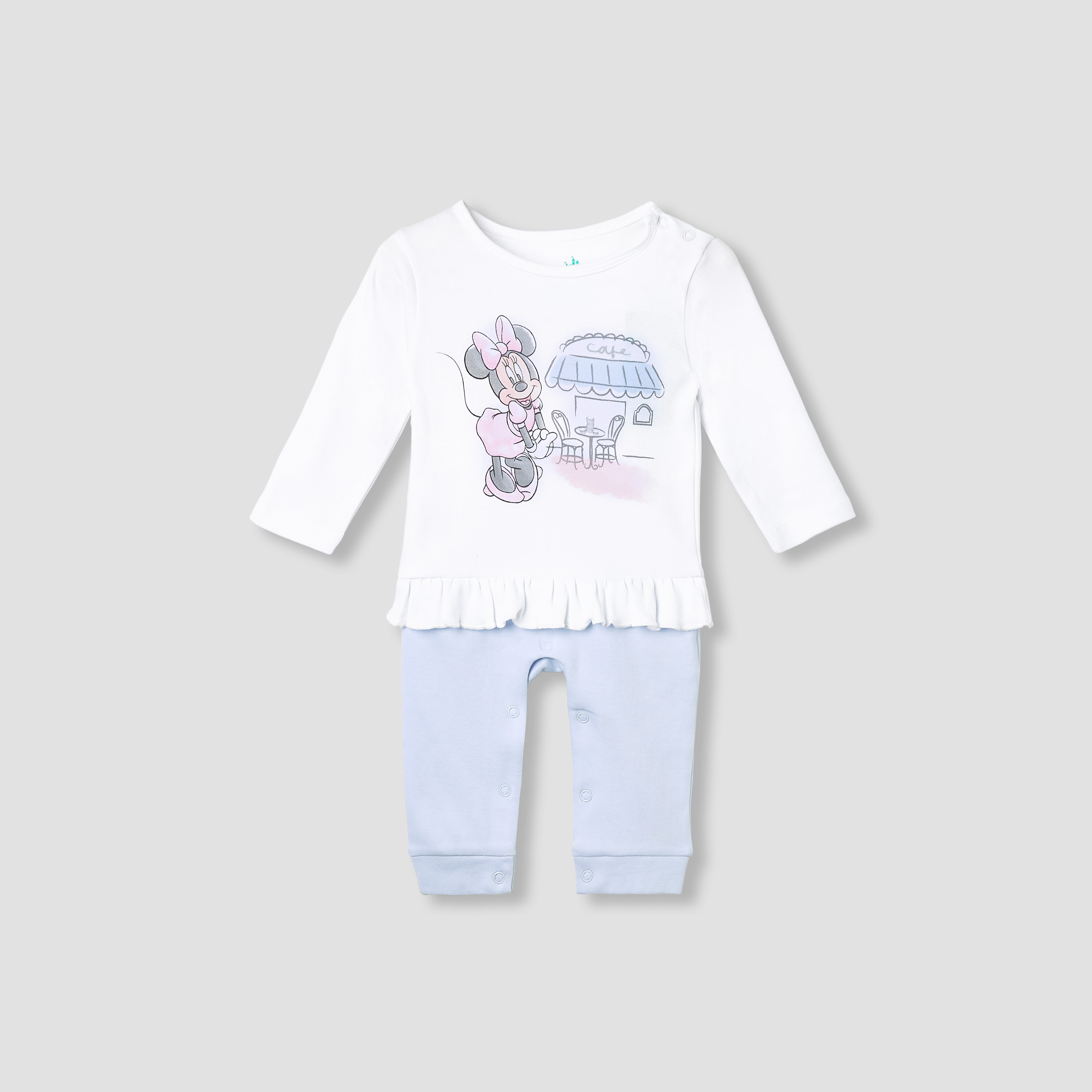 Disney Minnie Mouse Print Sleepsuit with Ruffle and Long Sleeves-baby-girls-clothing-nightwear-sleepsuits-image-1