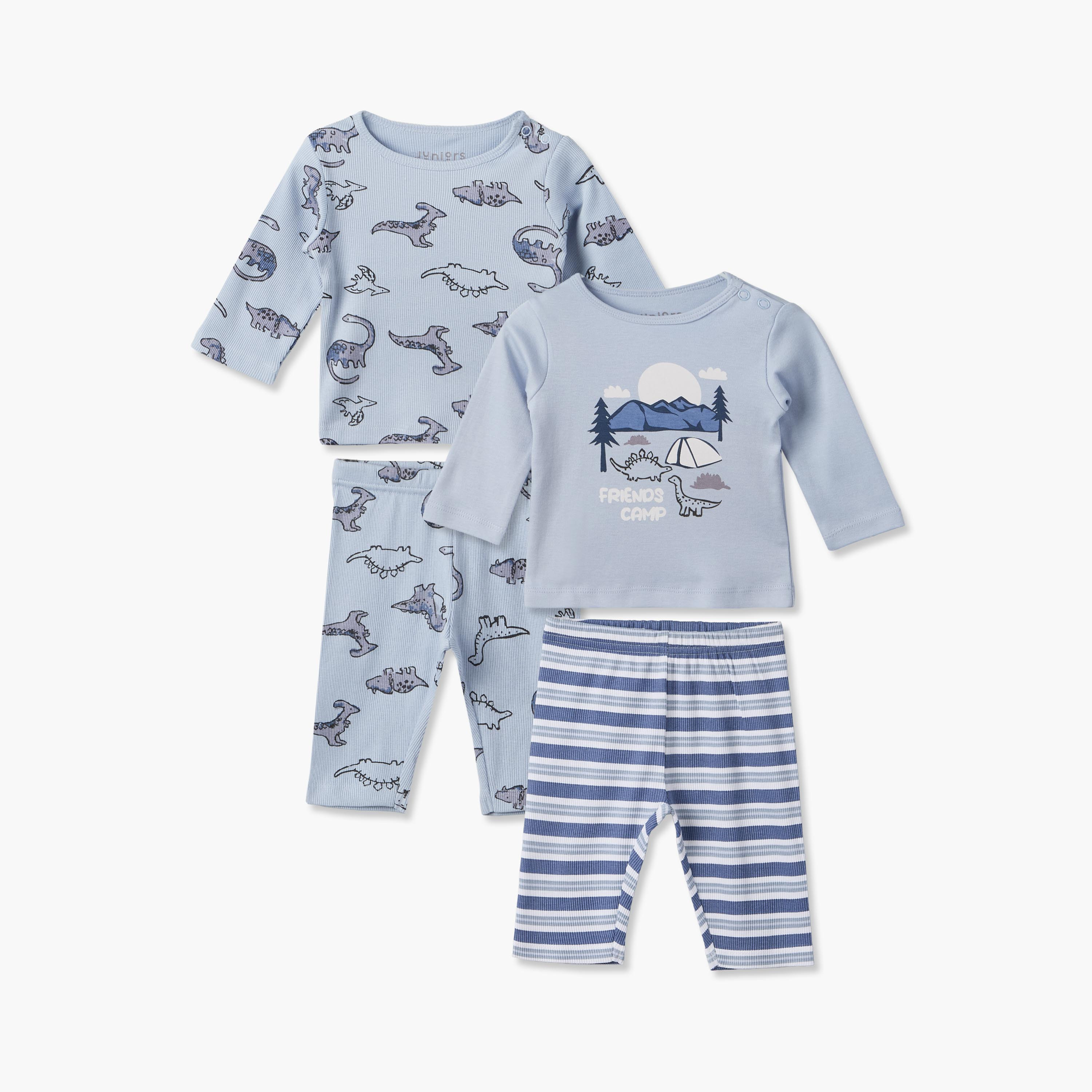 طقم من 2 بيجاما قطن بياقة مستديرة وأكمام طويلة وطبعات من جونيورز-baby-boys-clothing-nightwear-pyjamasets-image-1