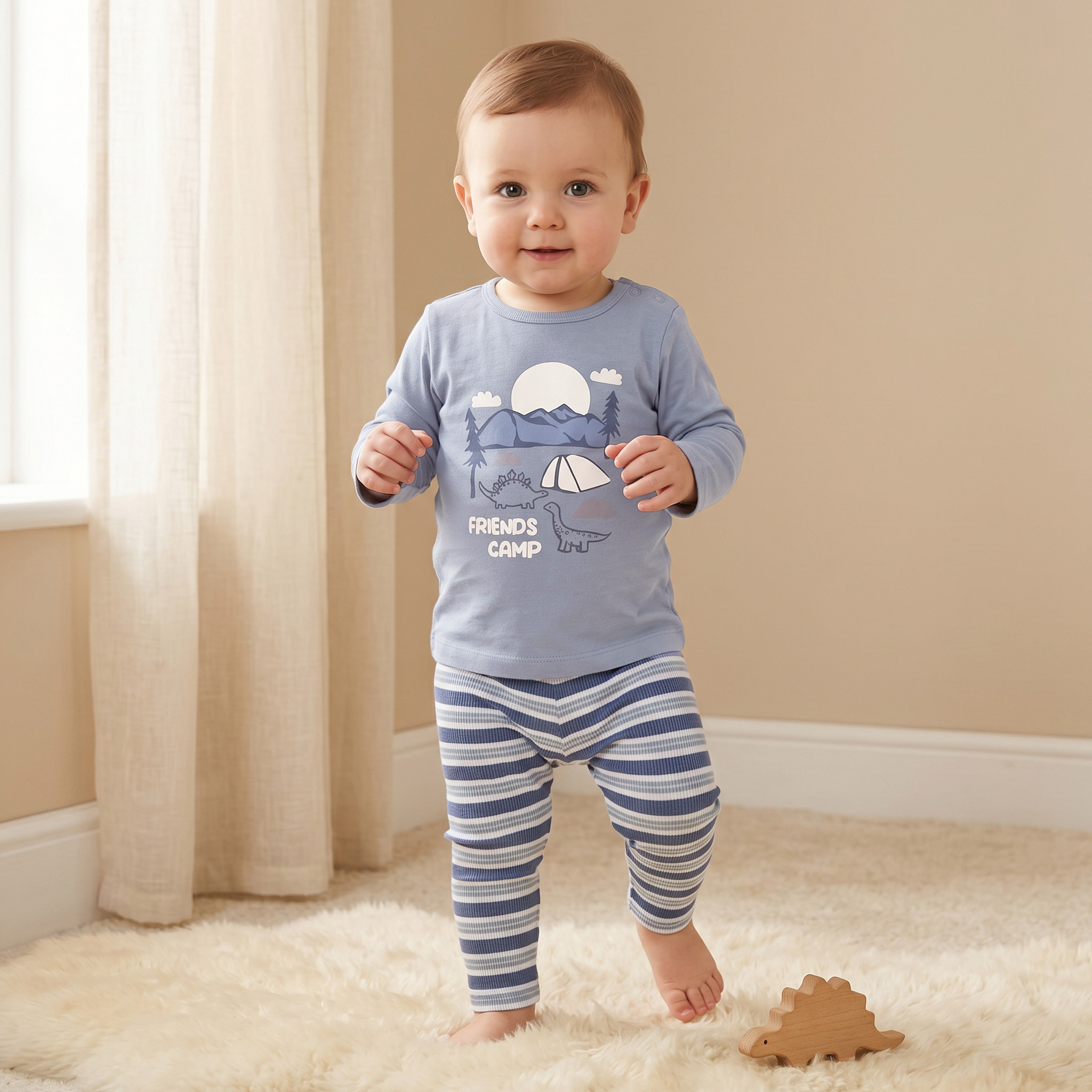 Pack of 2 Juniors Round Neck Long Sleeves Pyjama Set with Dinosaur Print-baby-boys-clothing-nightwear-pyjamasets-image-2