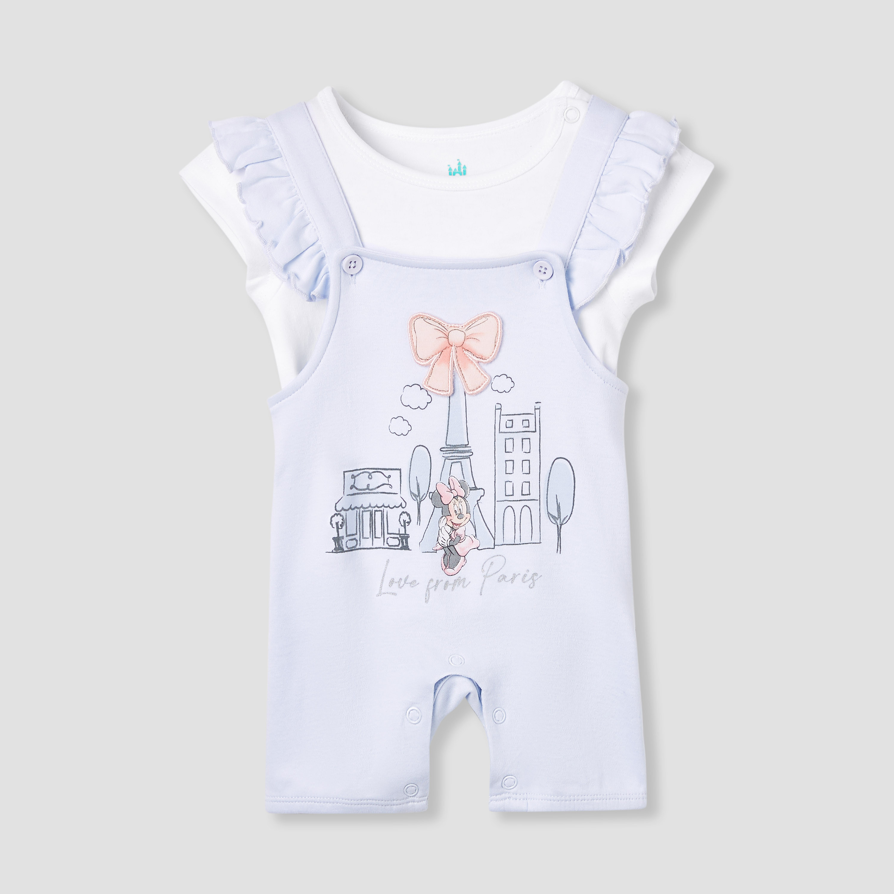 Disney Minnie Mouse Print Dungaree and Solid Top Set-baby-girls-clothing-rompers-image-1