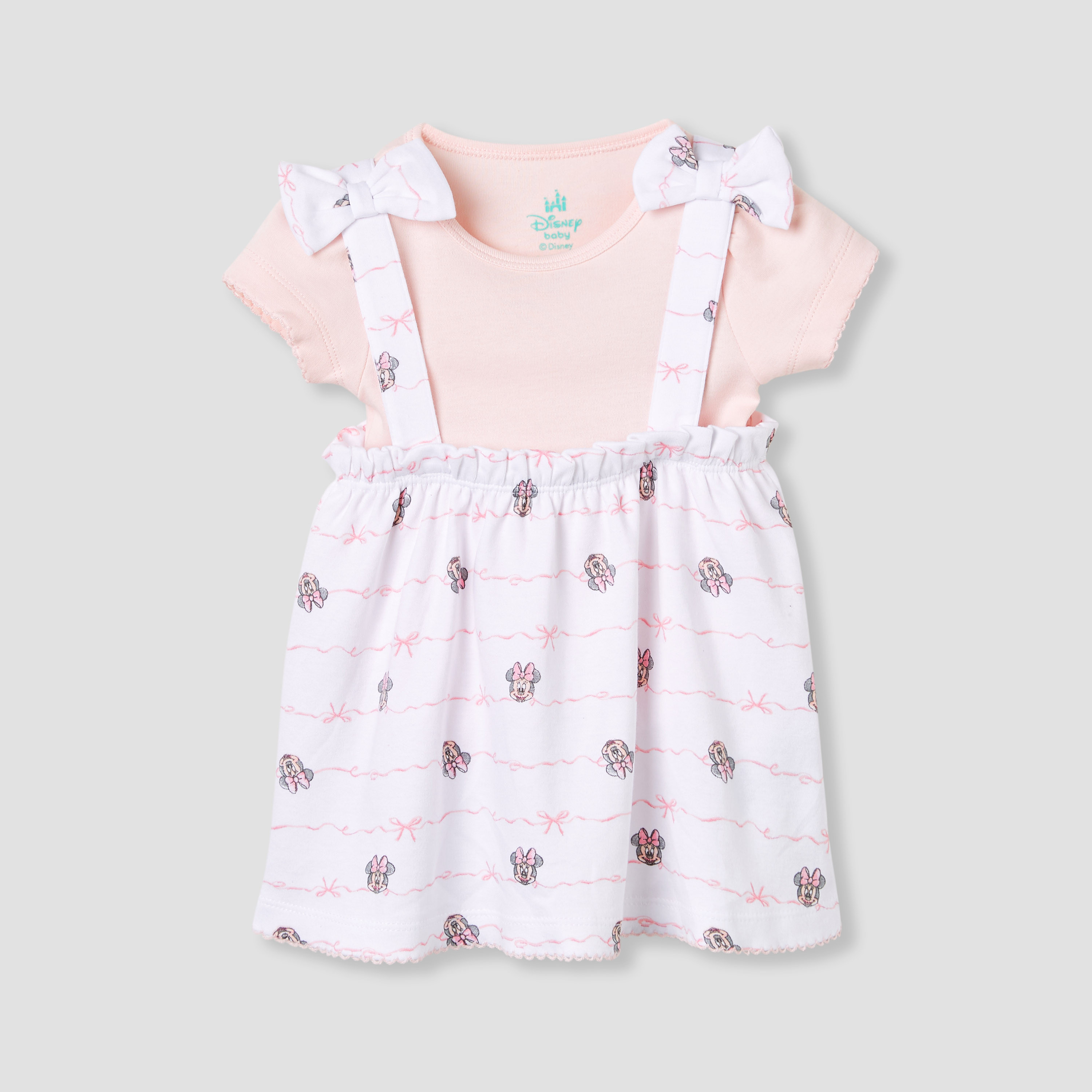 Disney Minnie Mouse Print Dungaree Dress and T-shirt Set-baby-girls-clothing-rompers-image-1