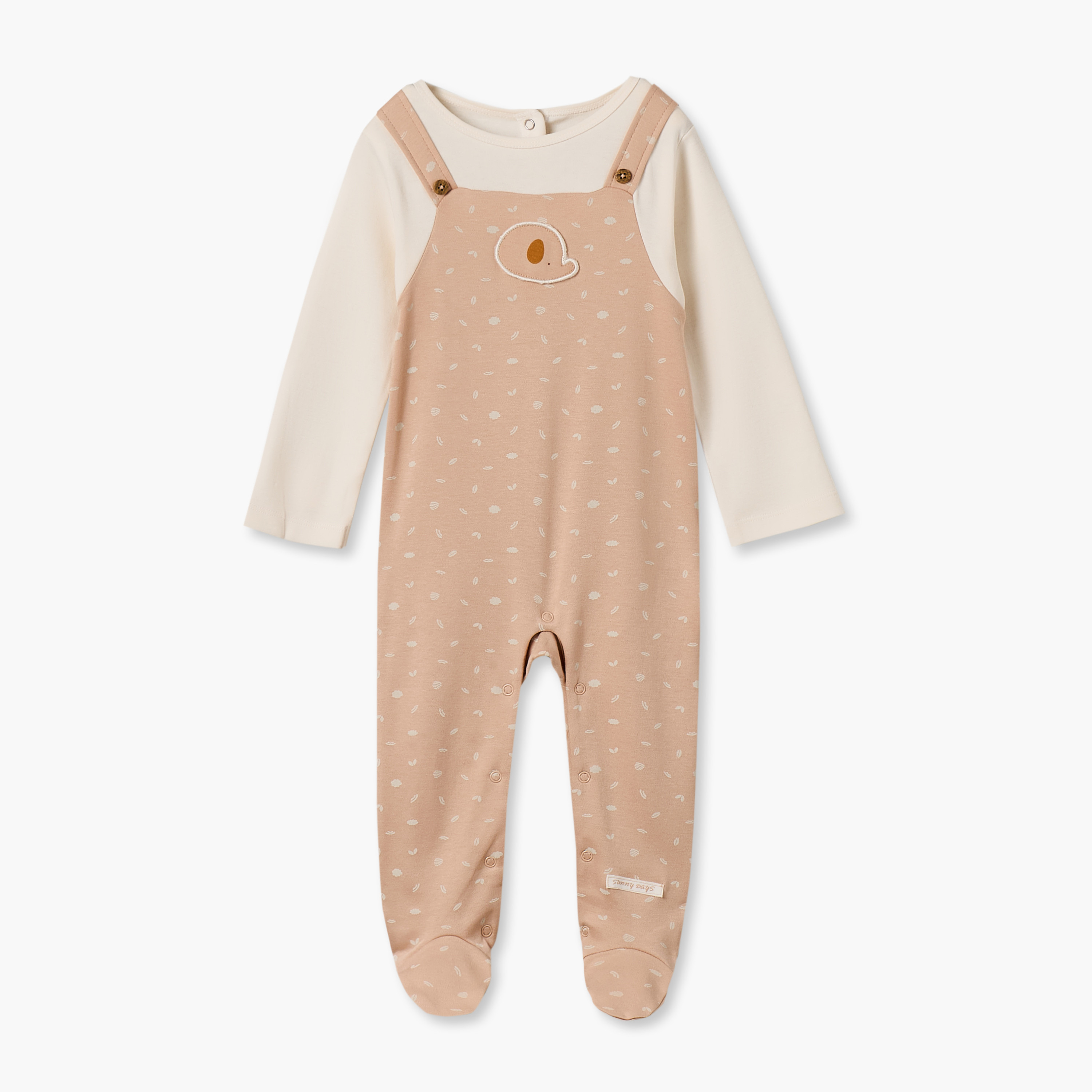 بدلة نوم قطن بياقة مستديرة وأكمام طويلة بطبعة أوراق شجر من جونيورز-baby-boys-clothing-nightwear-sleepsuits-image-1