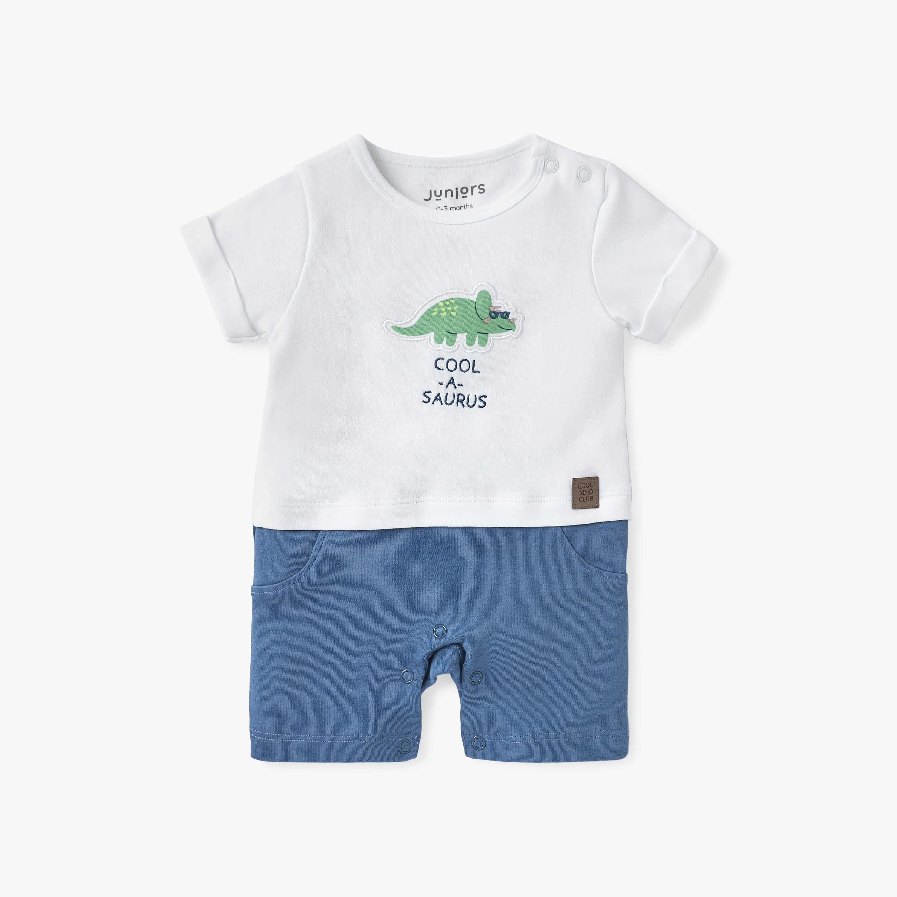 Juniors Dinosaur Applique Romper with Round Neck and Short Sleeves-baby-boys-clothing-rompers-image-1