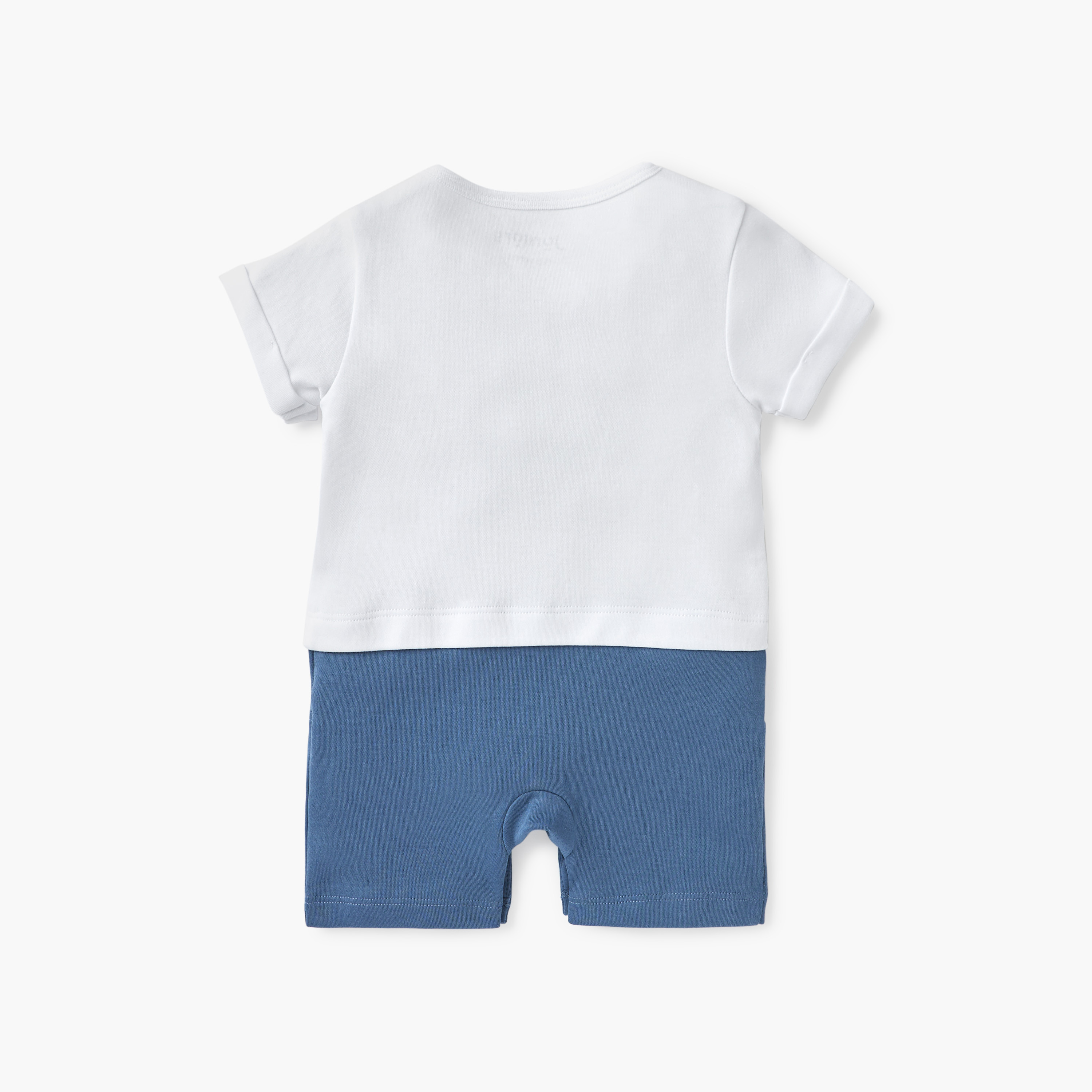 Juniors Dinosaur Applique Romper with Round Neck and Short Sleeves-baby-boys-clothing-rompers-image-2