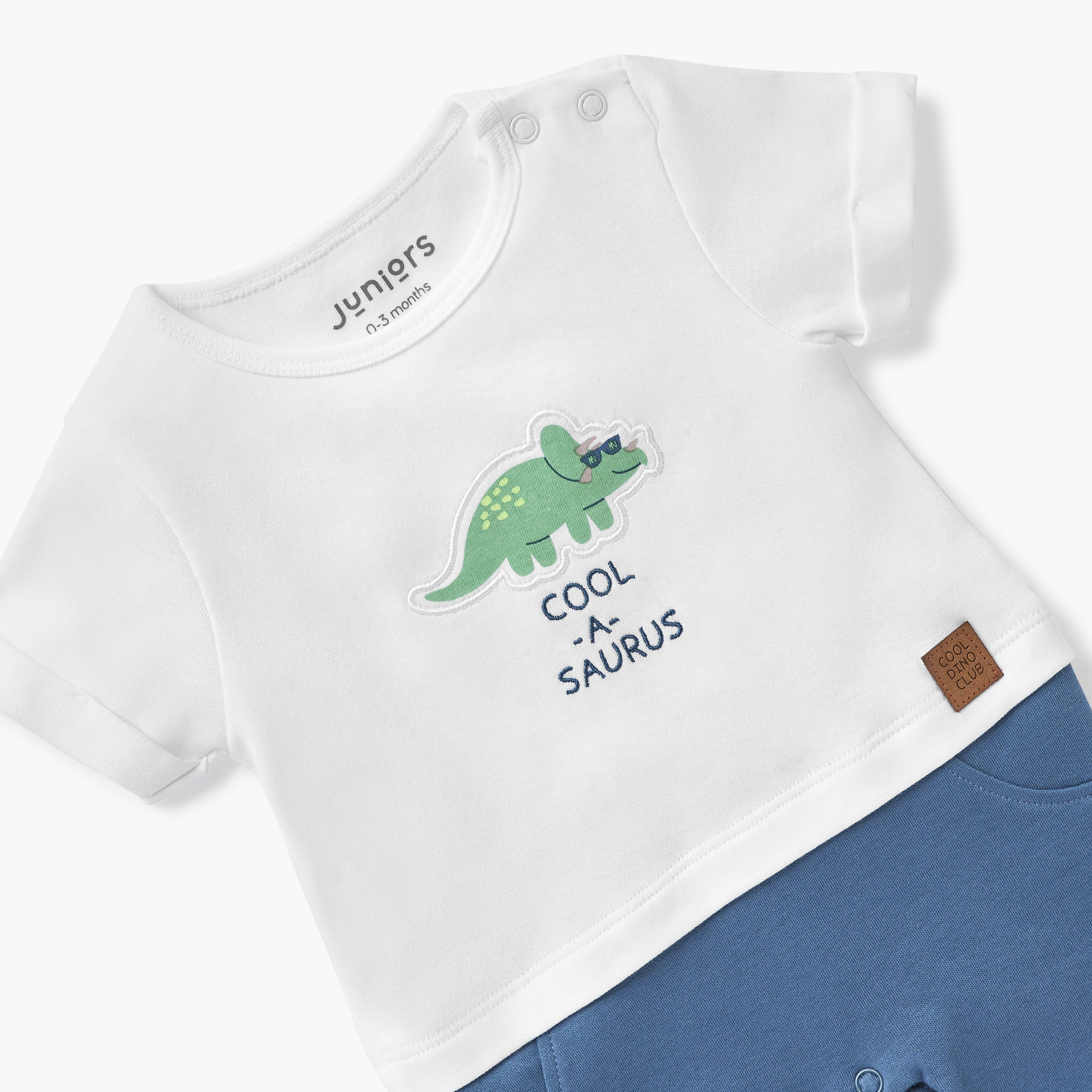 Juniors Dinosaur Applique Romper with Round Neck and Short Sleeves-baby-boys-clothing-rompers-image-3
