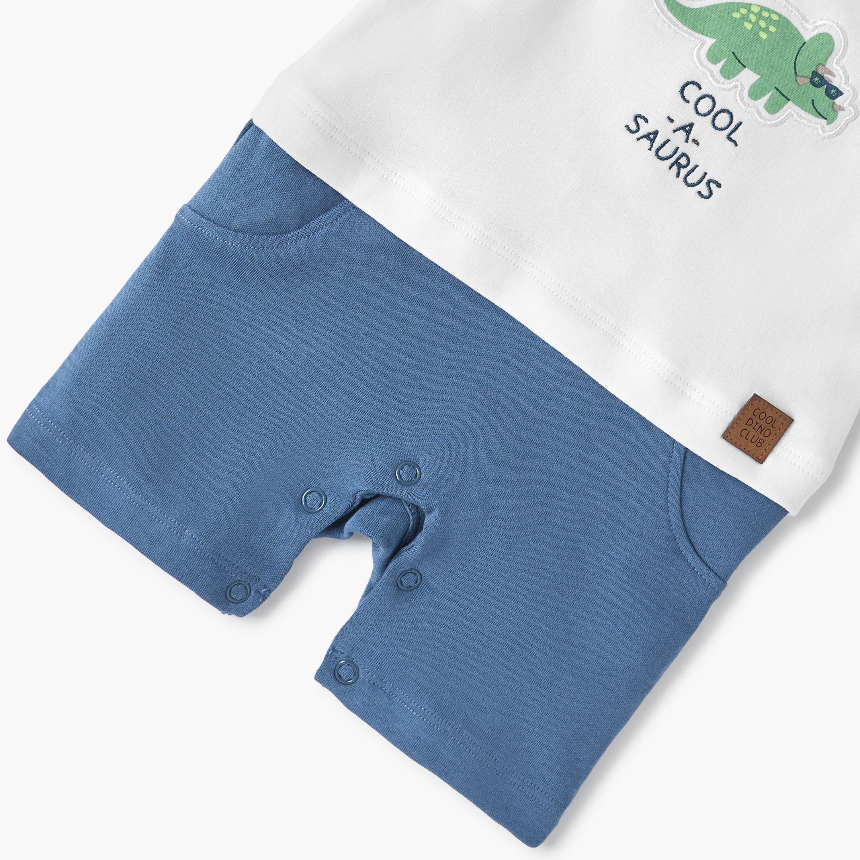Juniors Dinosaur Applique Romper with Round Neck and Short Sleeves-baby-boys-clothing-rompers-image-4
