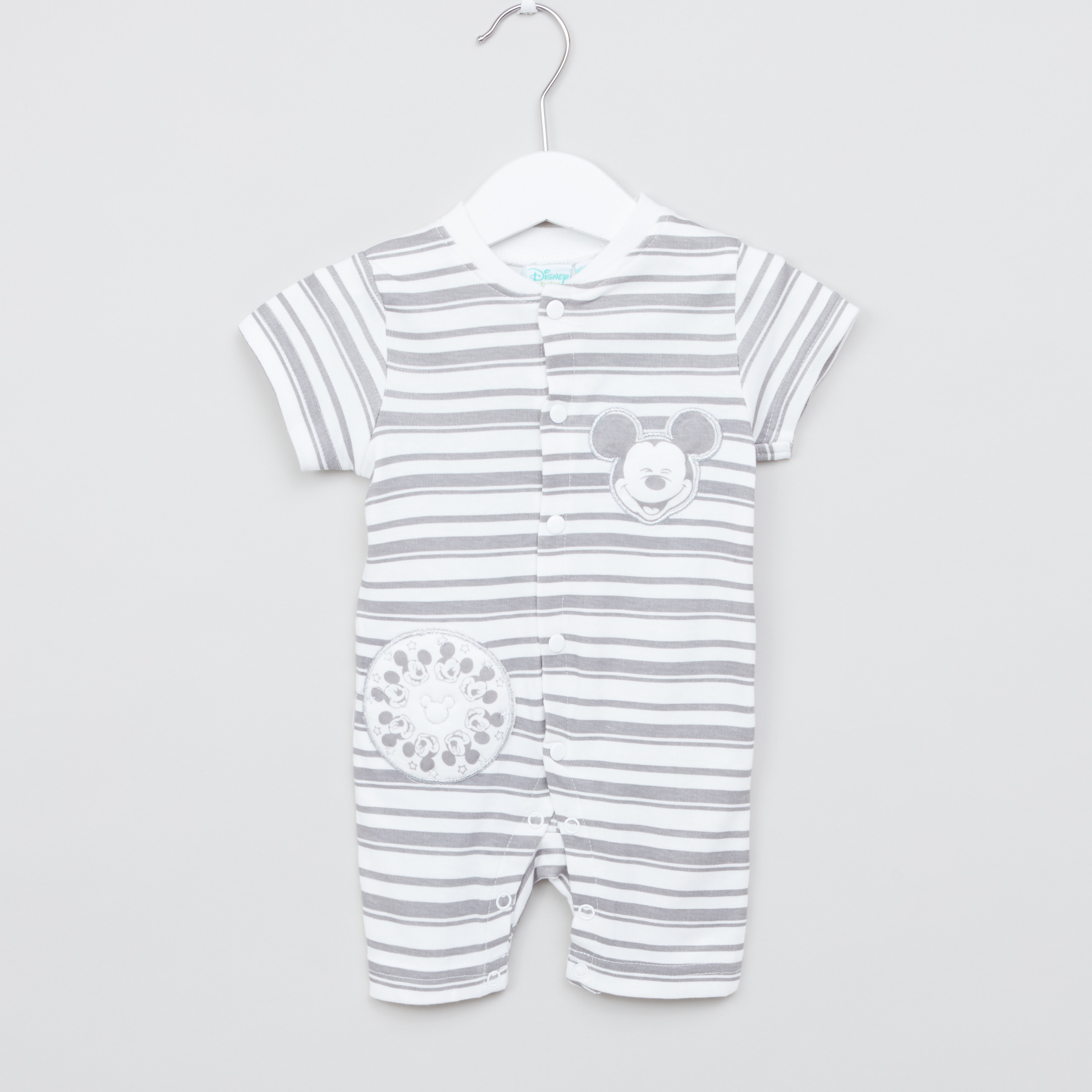 Mickey Mouse Applique Detail Romper with Short Sleeves-baby-boys-clothing-winterwear-rompers-image-1