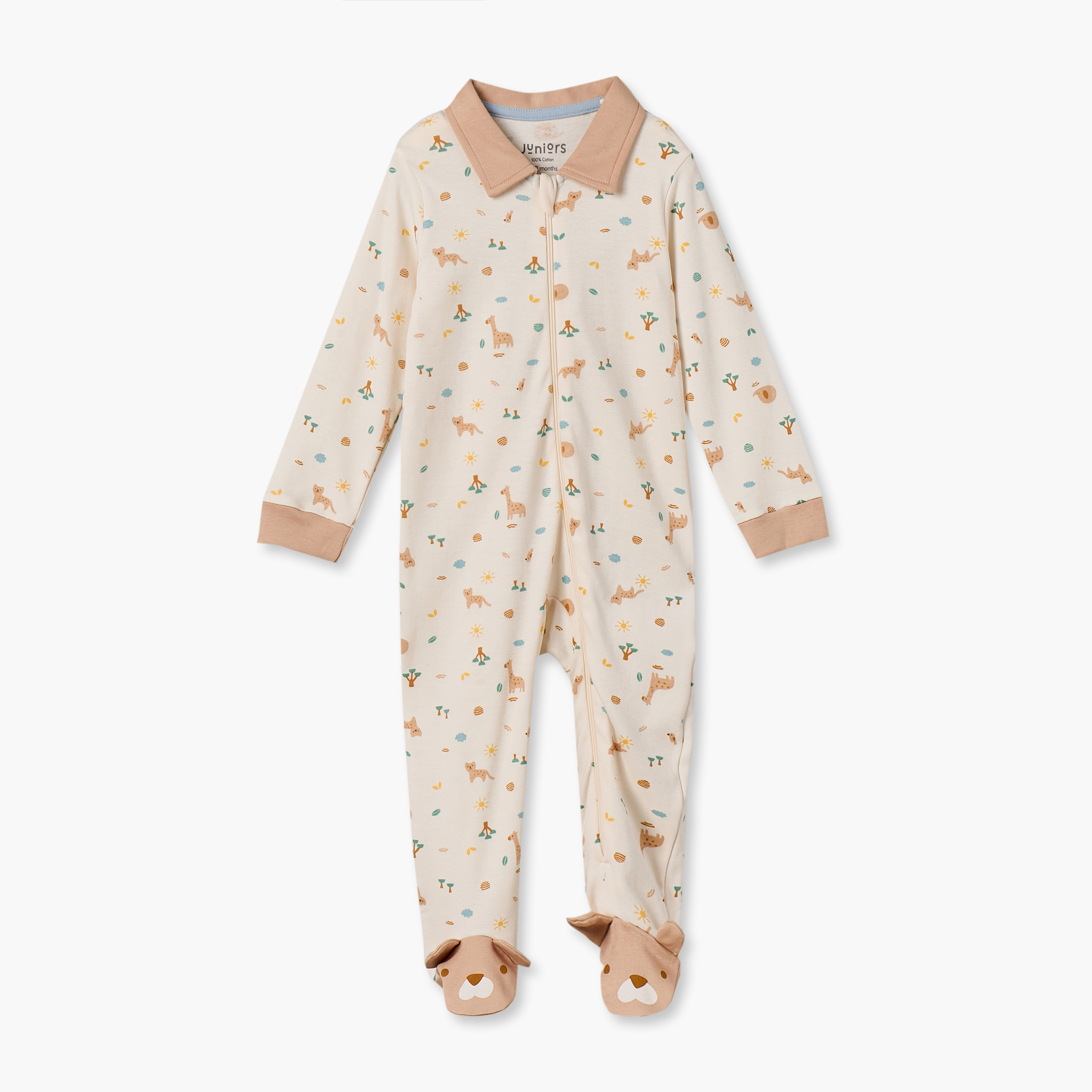 بدلة نوم قطن بأكمام طويلة وياقة عادية من جونيورز-baby-boys-clothing-nightwear-sleepsuits-image-1