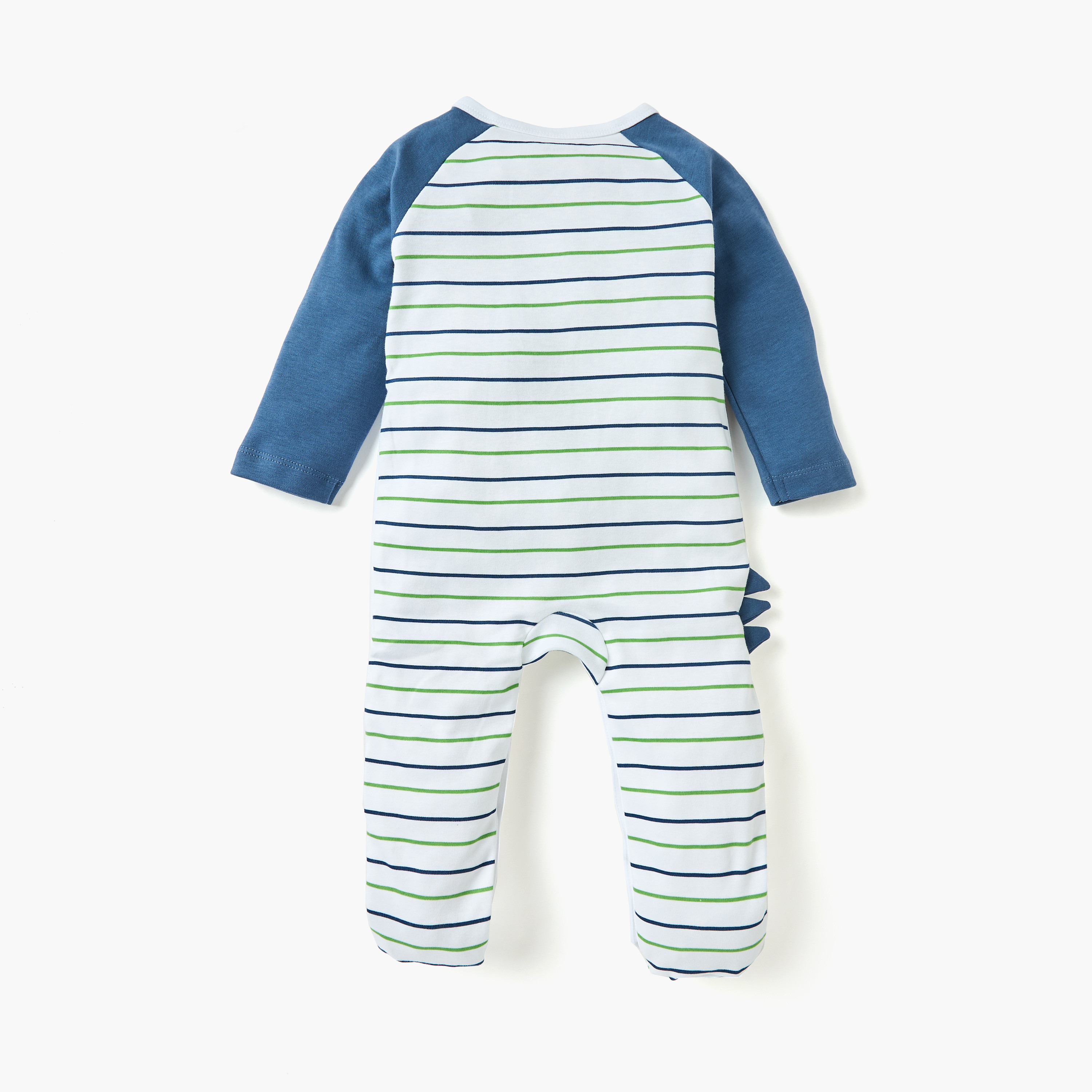 Juniors Dinosaur Applique Sleepsuit with Long Sleeves and Button Closure-baby-boys-clothing-nightwear-sleepsuits-image-2