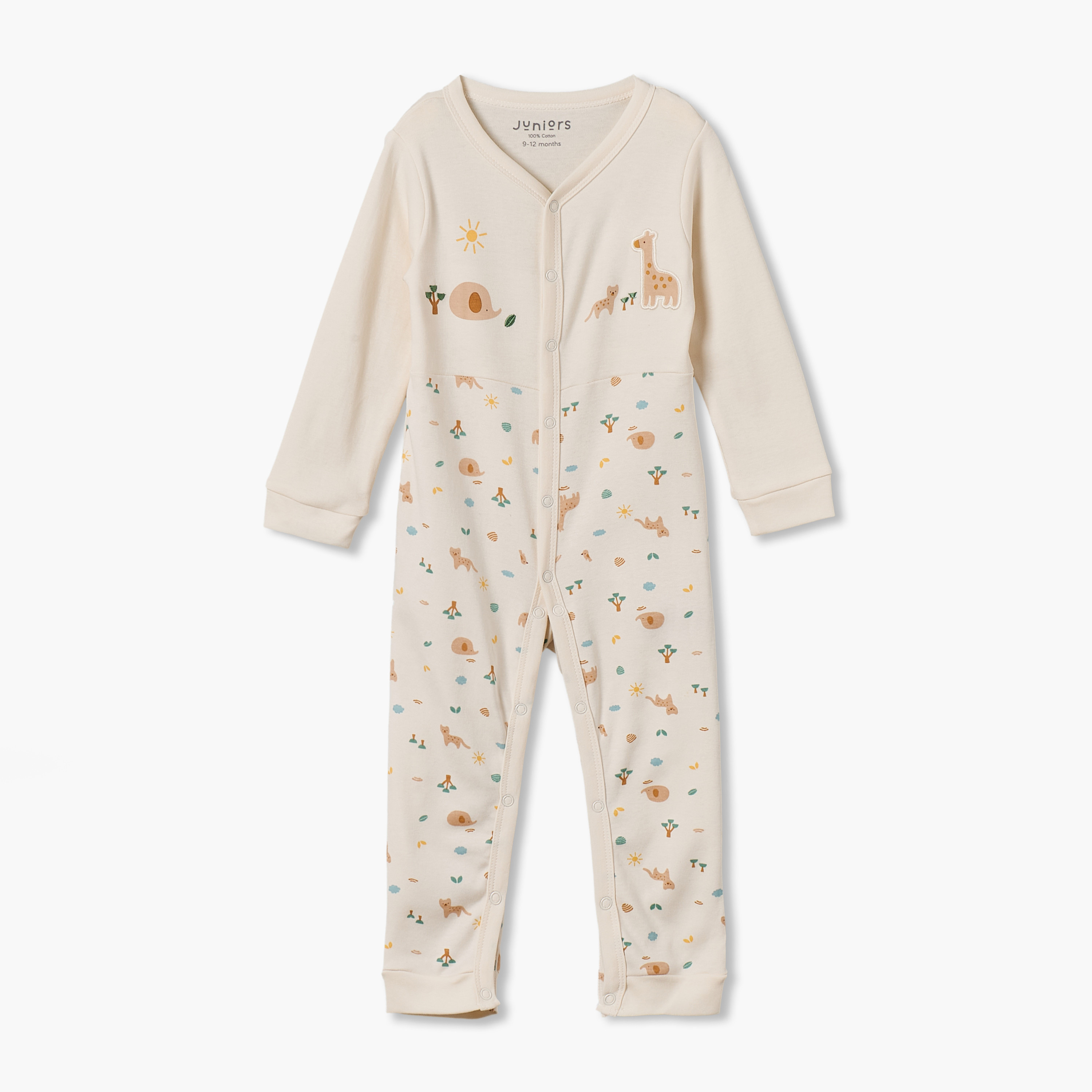 بدلة نوم قطن بياقة V وأكمام طويلة وطبعات من جونيورز-baby-boys-clothing-nightwear-sleepsuits-image-2