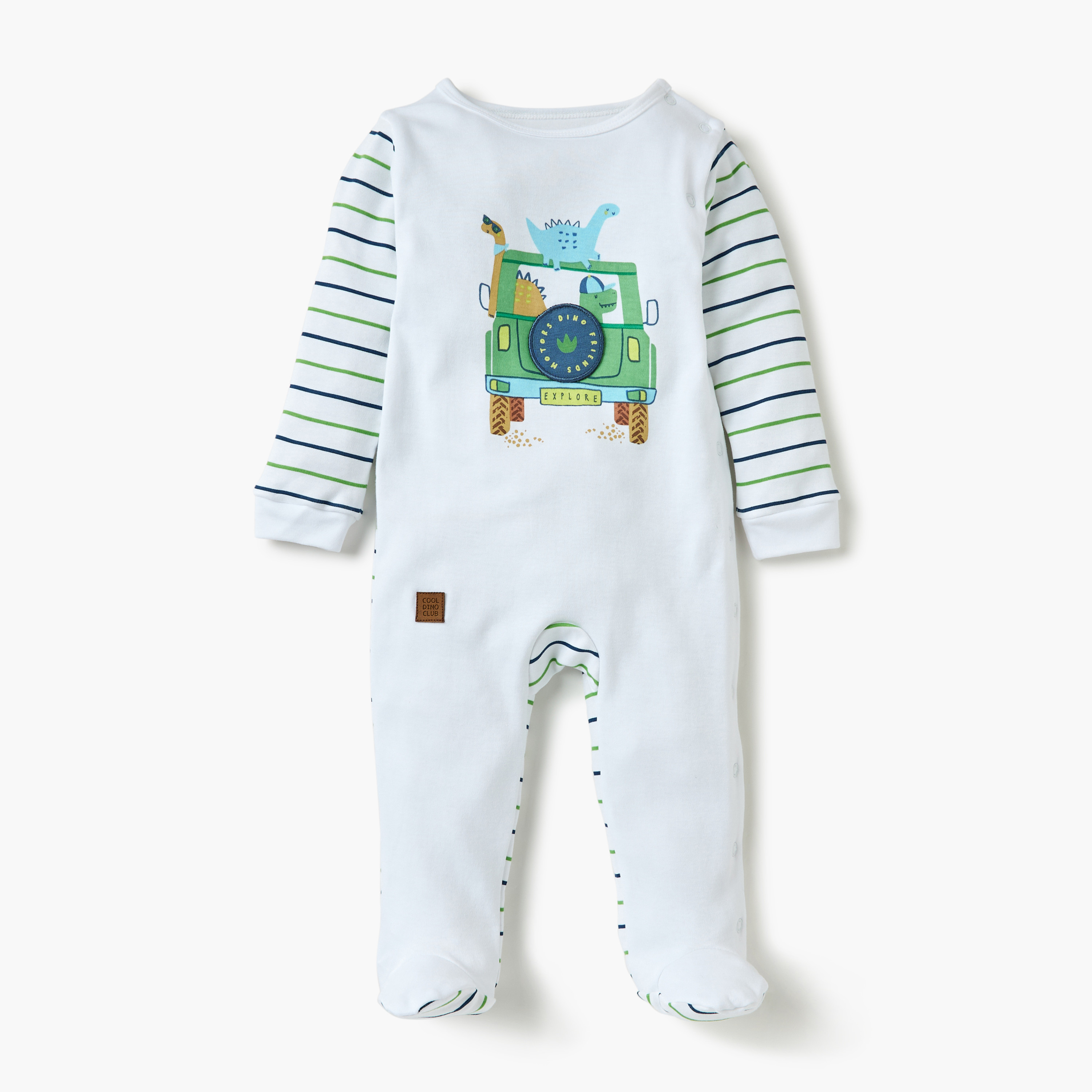 Juniors Dinosaur Print Sleepsuit with Long Sleeves and Button Closure-baby-boys-clothing-nightwear-sleepsuits-image-1