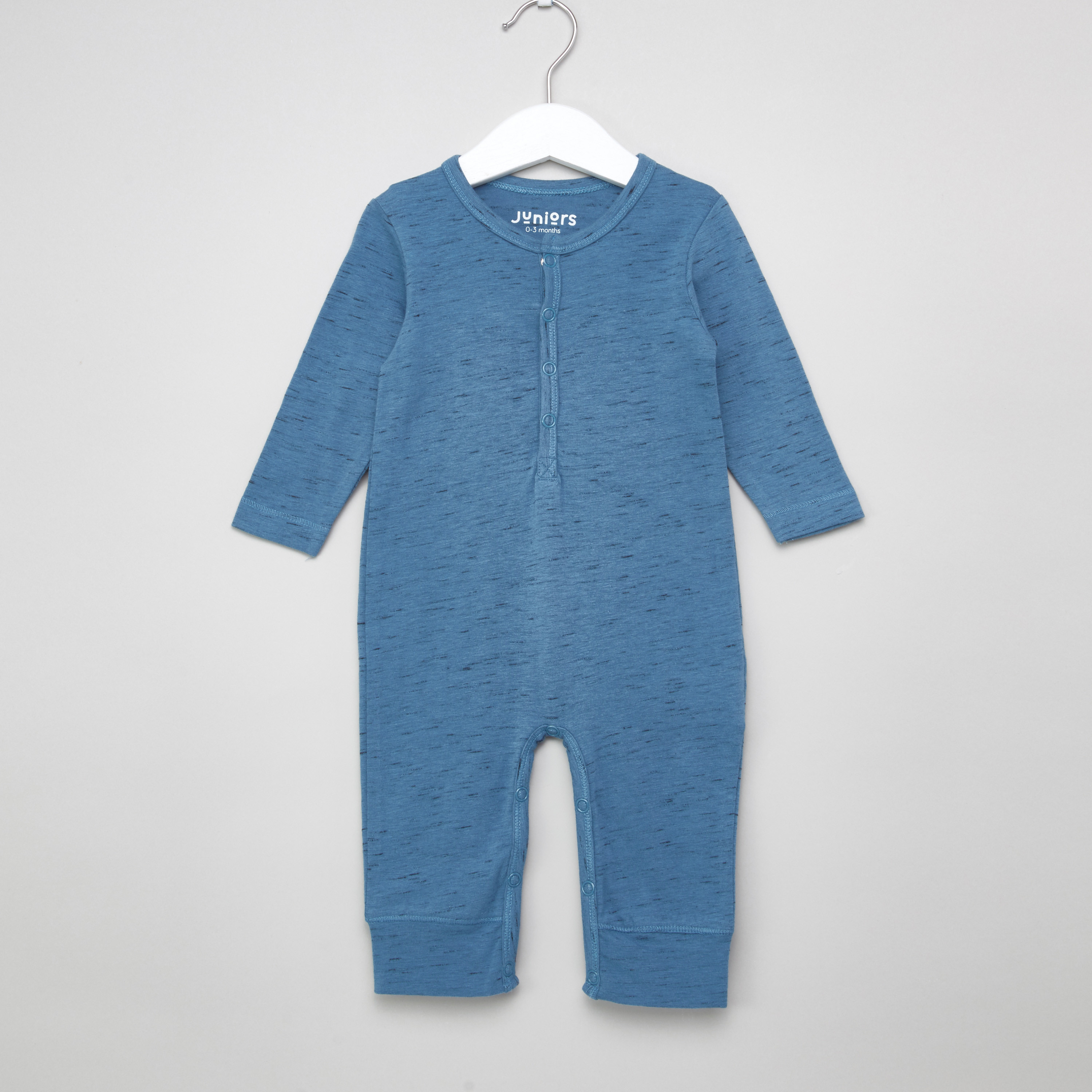 Juniors Textured Round Neck Sleepsuit with Long Sleeves-boys-clothing-nightwear-image-1