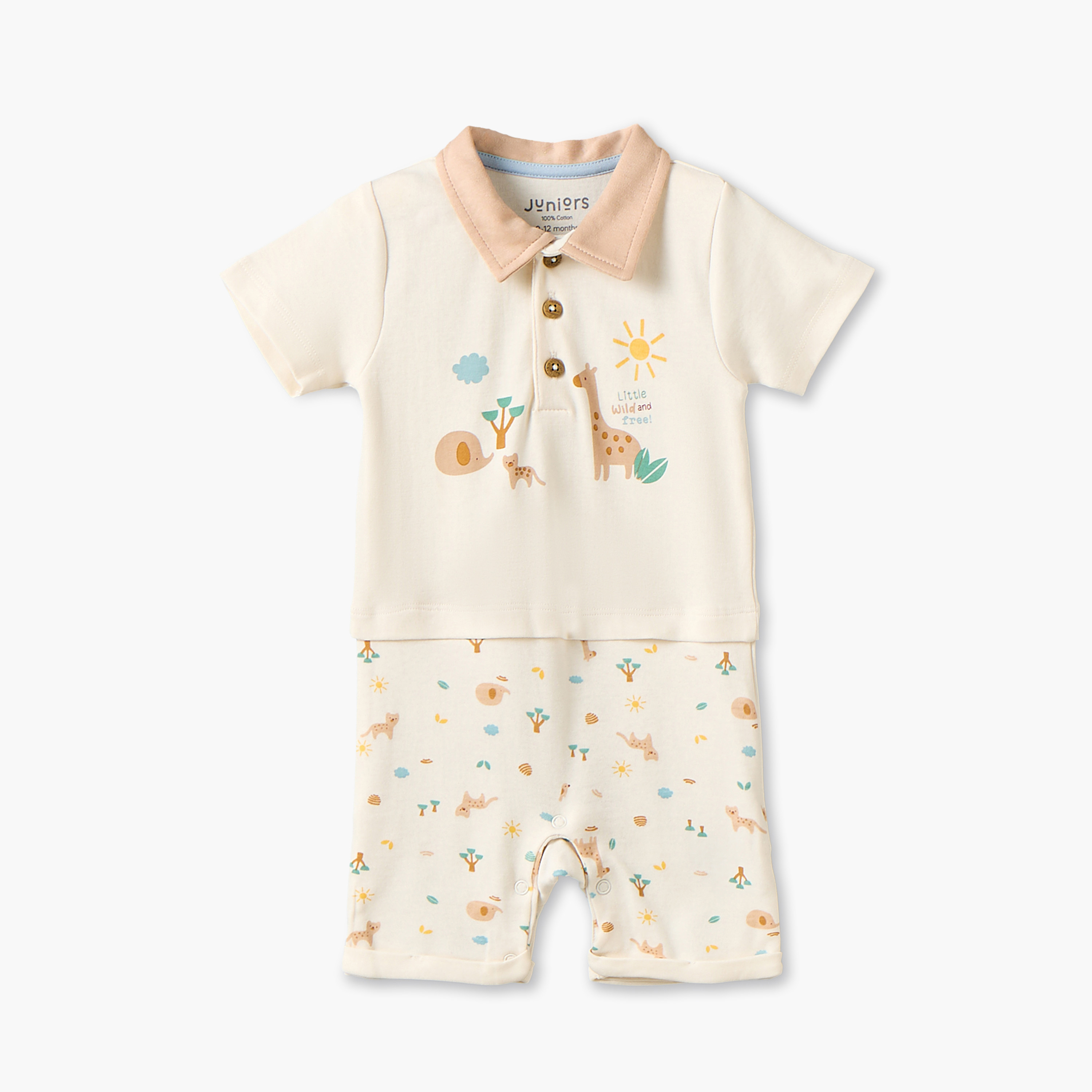 أفرول بياقة وأكمام قصيرة بطبعات سفاري من جونيورز-baby-boys-clothing-rompers-image-1